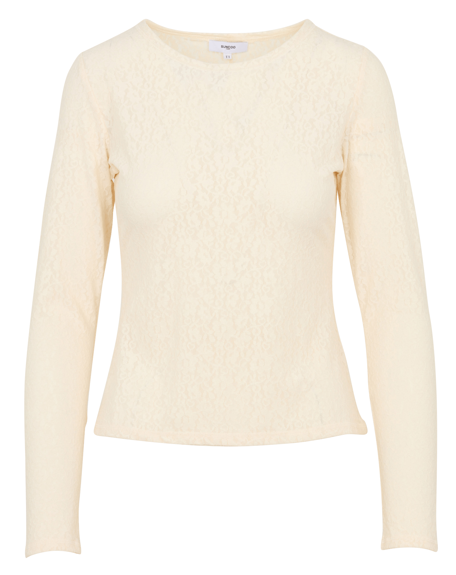 Round neck lace straight fit t-shirt | White SUNCOO Women