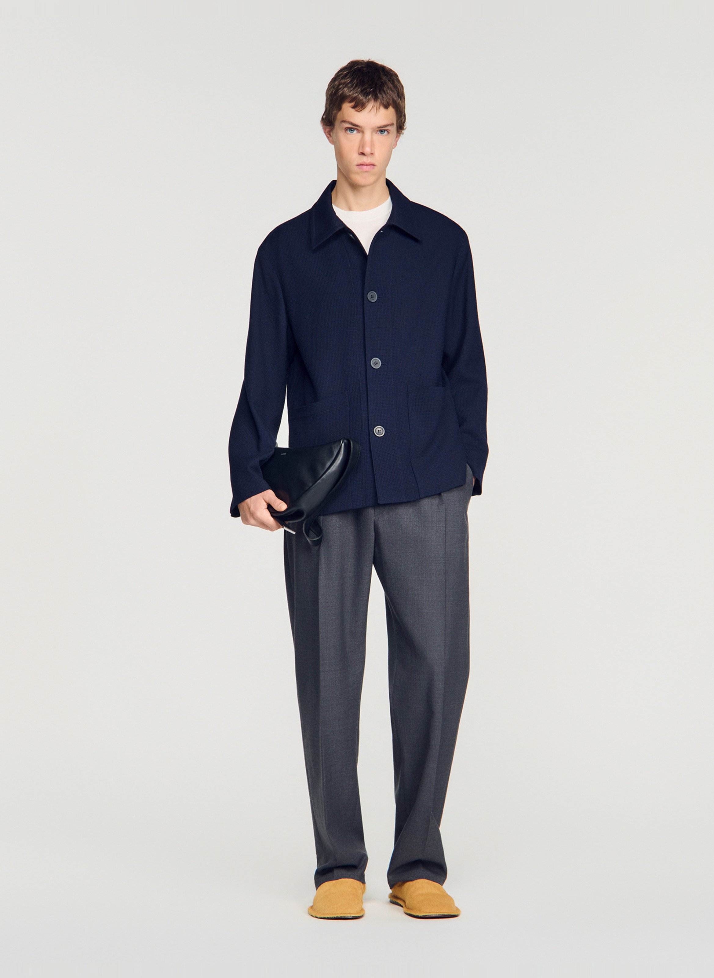 Veste droite en laine SANDRO Bleu