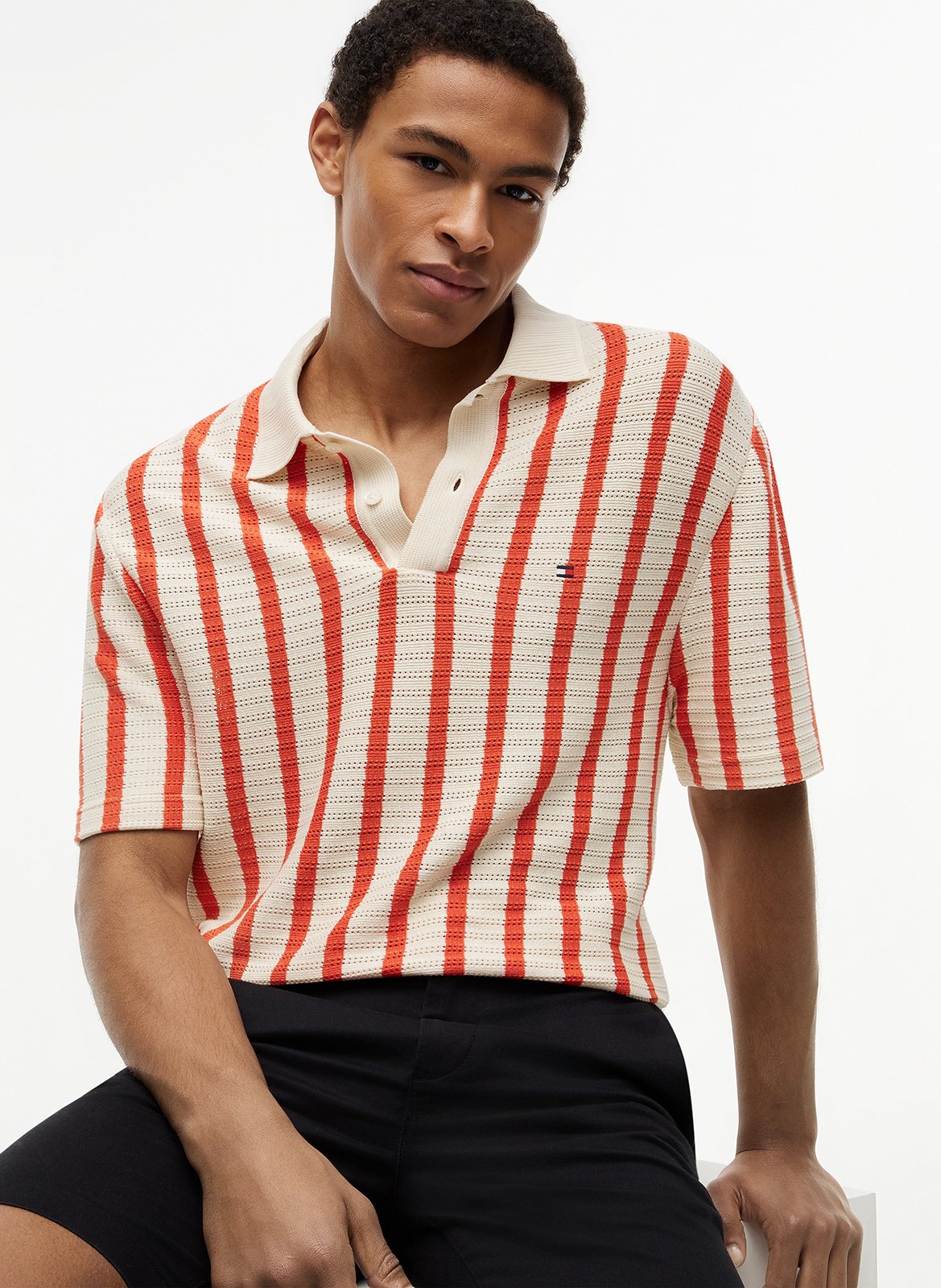 Polo droit en maille rayée TOMMY HILFIGER Orange