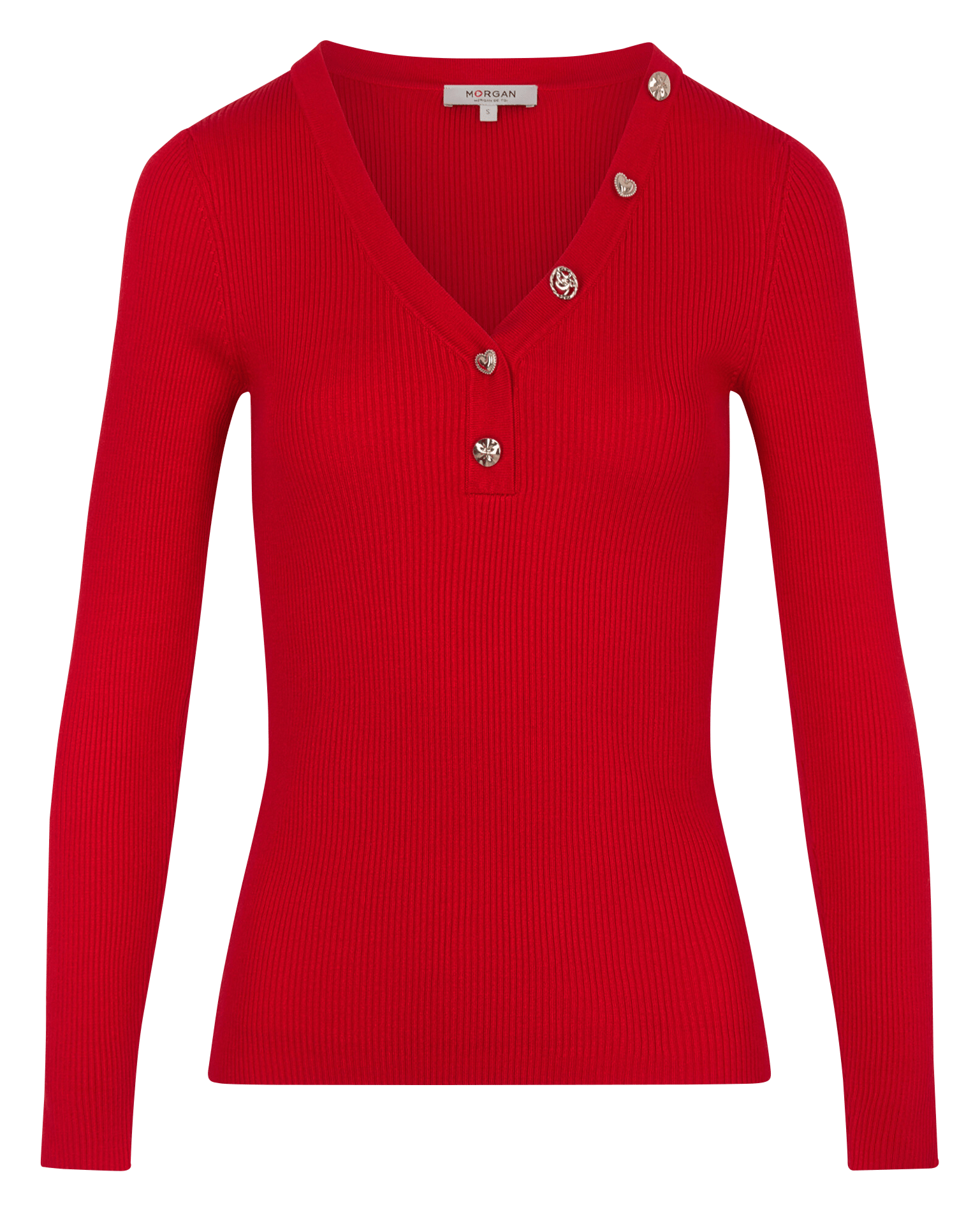 Pullover mit V-Ausschnitt in einfarbig. MORGAN Rot