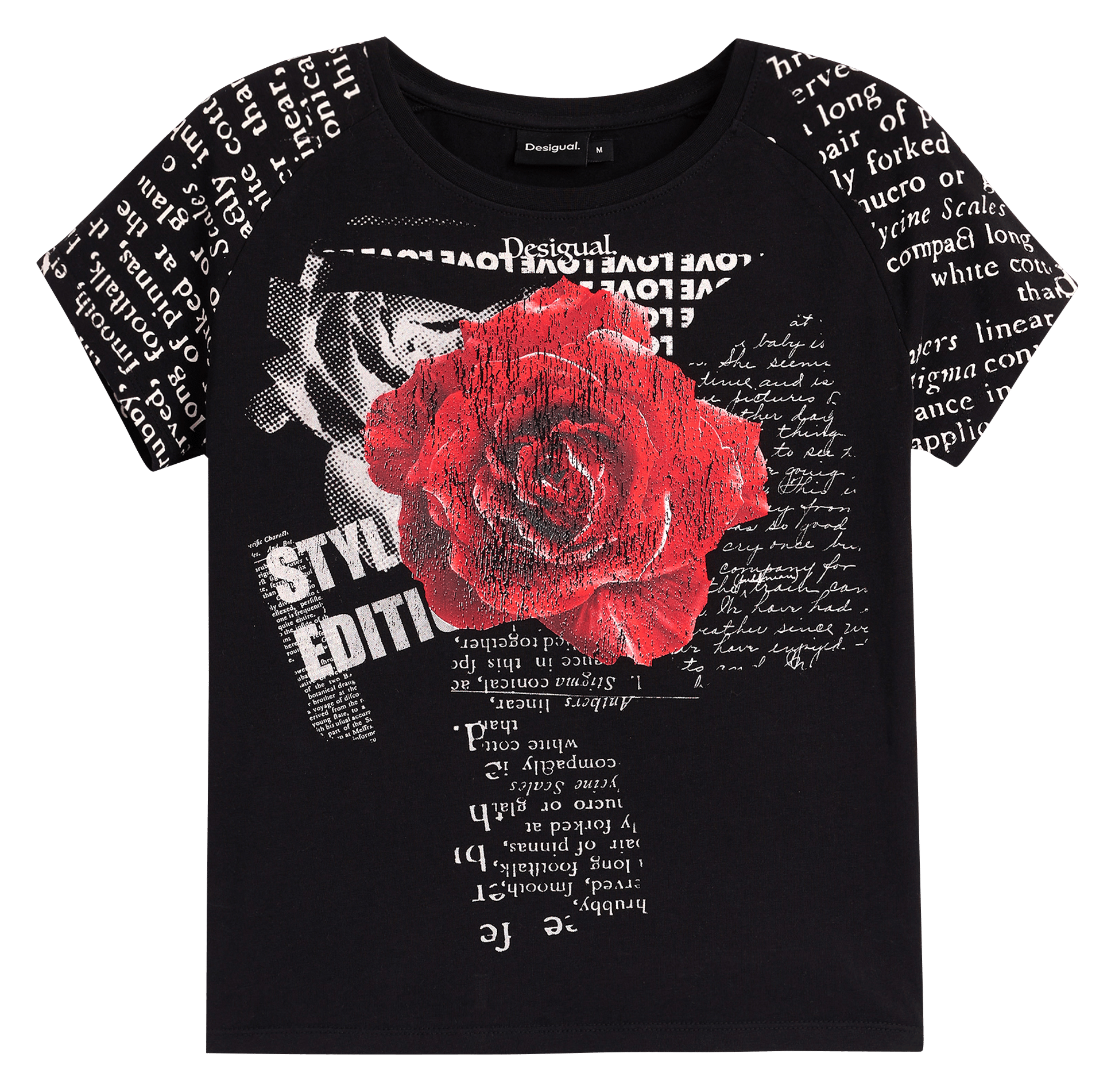 Tee-shirt droit col rond en coton mélangé imprimé DESIGUAL Noir