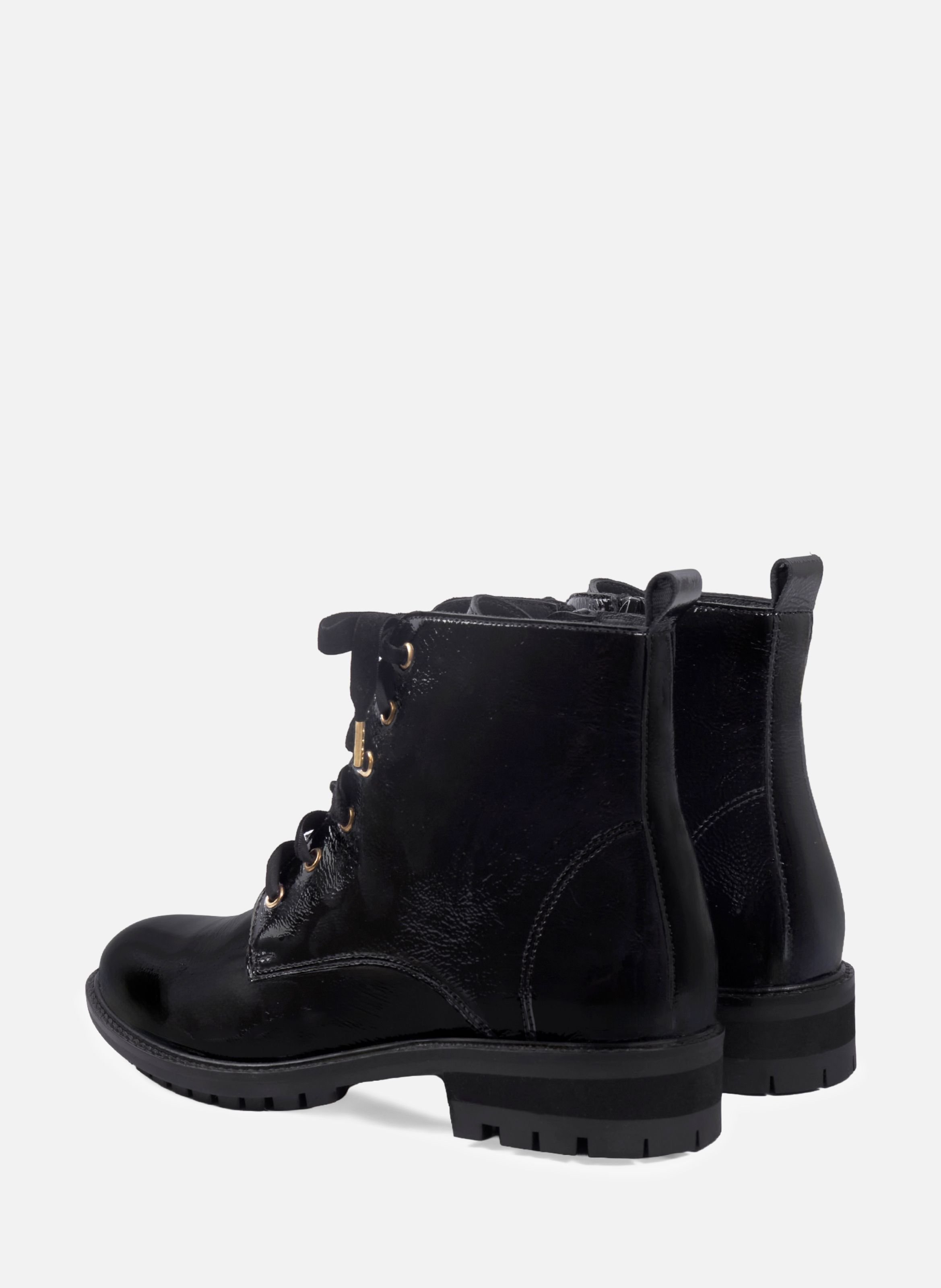Flat lace-up patent leather ankle boots JULES & JENN Black