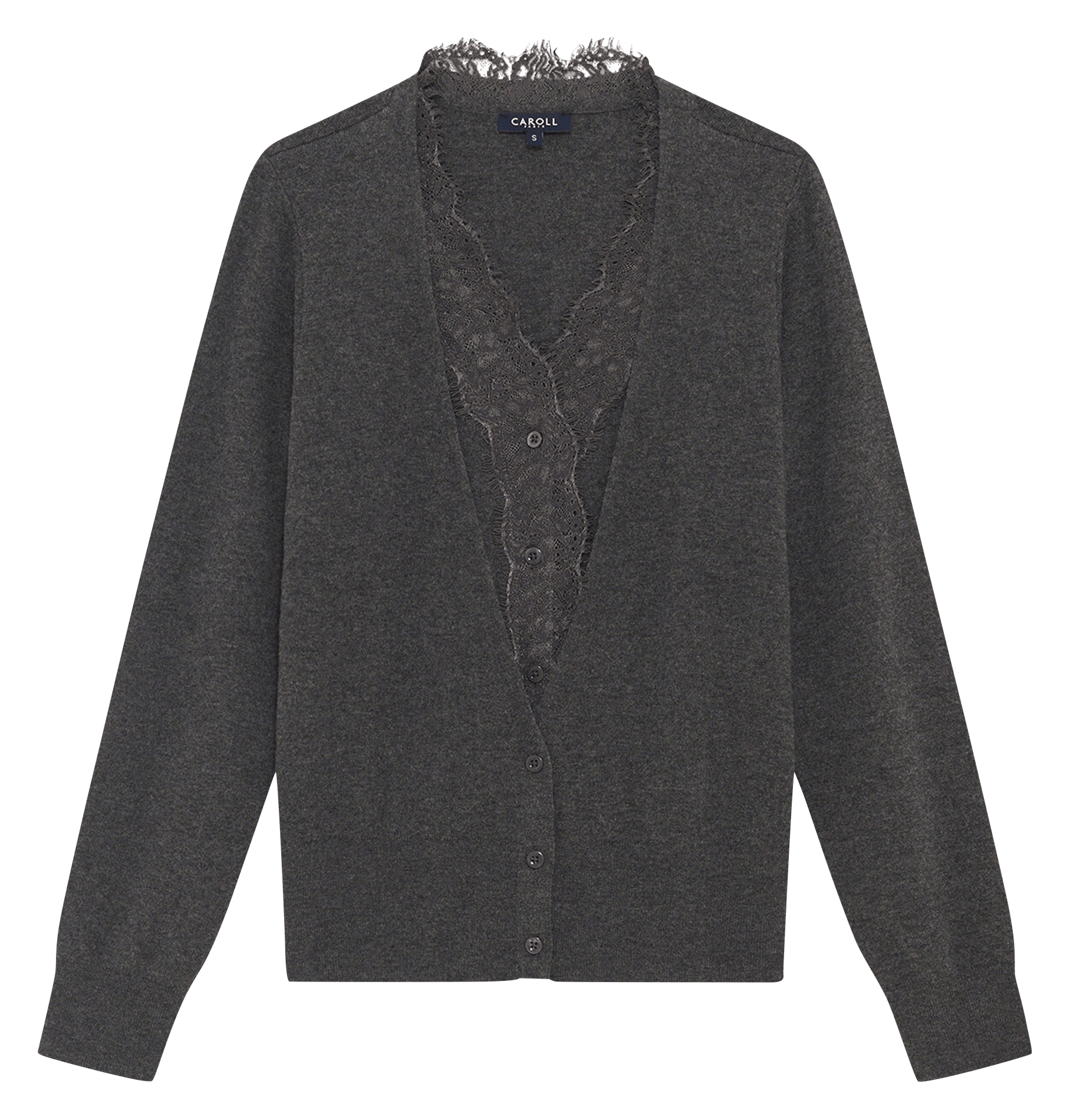 V-Ausschnitt-Wollmischungsgilet mit Spitze | Grau CAROLL Damen