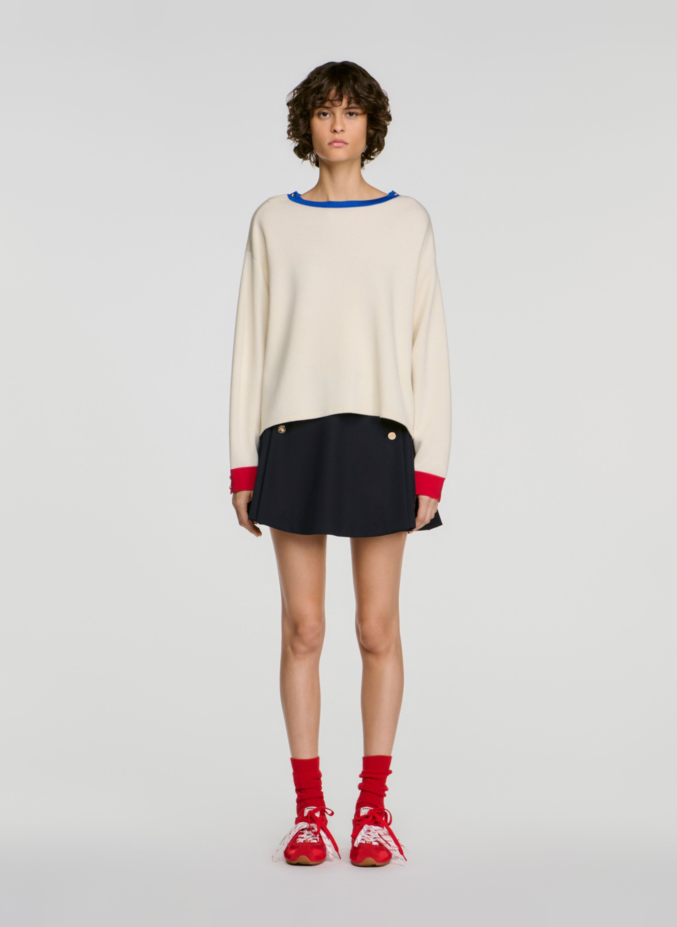 Trui met ronde hals in effen gemengde wol SANDRO Beige