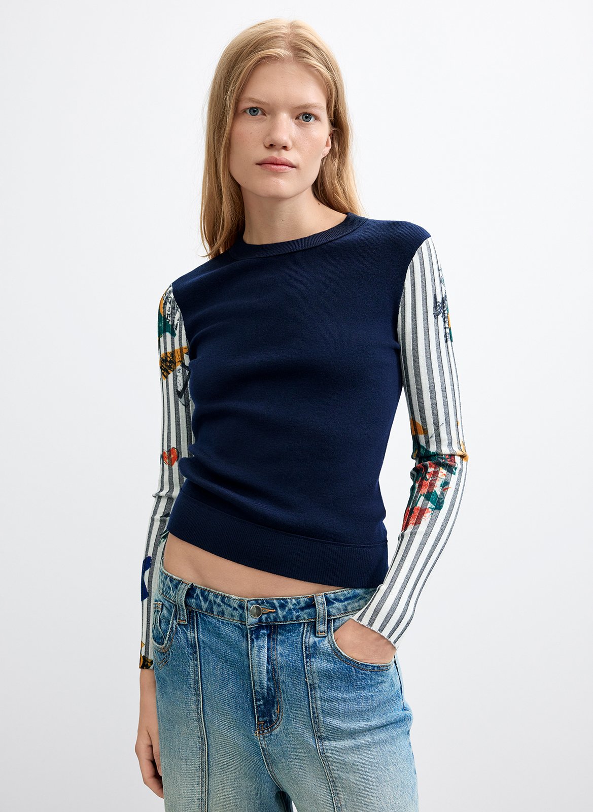 Pull col rond  DESIGUAL Bleu