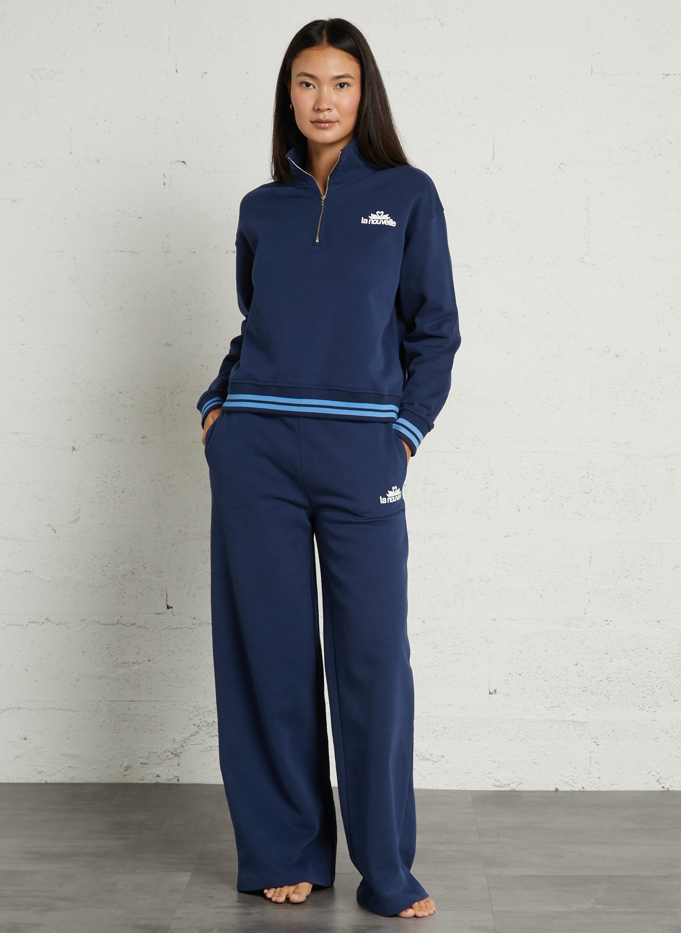 Sweater with logo and high collar in organic cotton LA NOUVELLE Blue