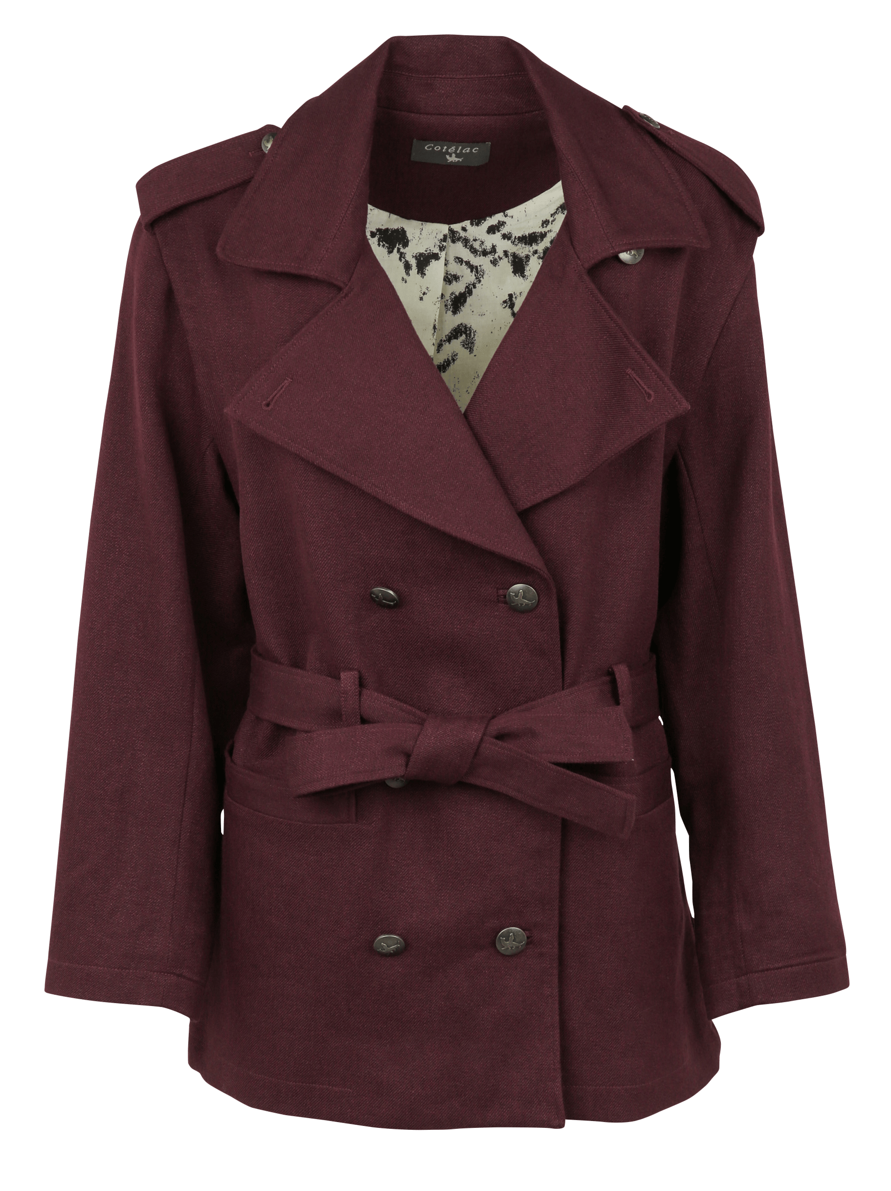 Mid-length belted linen blend trench coat COTELAC Red