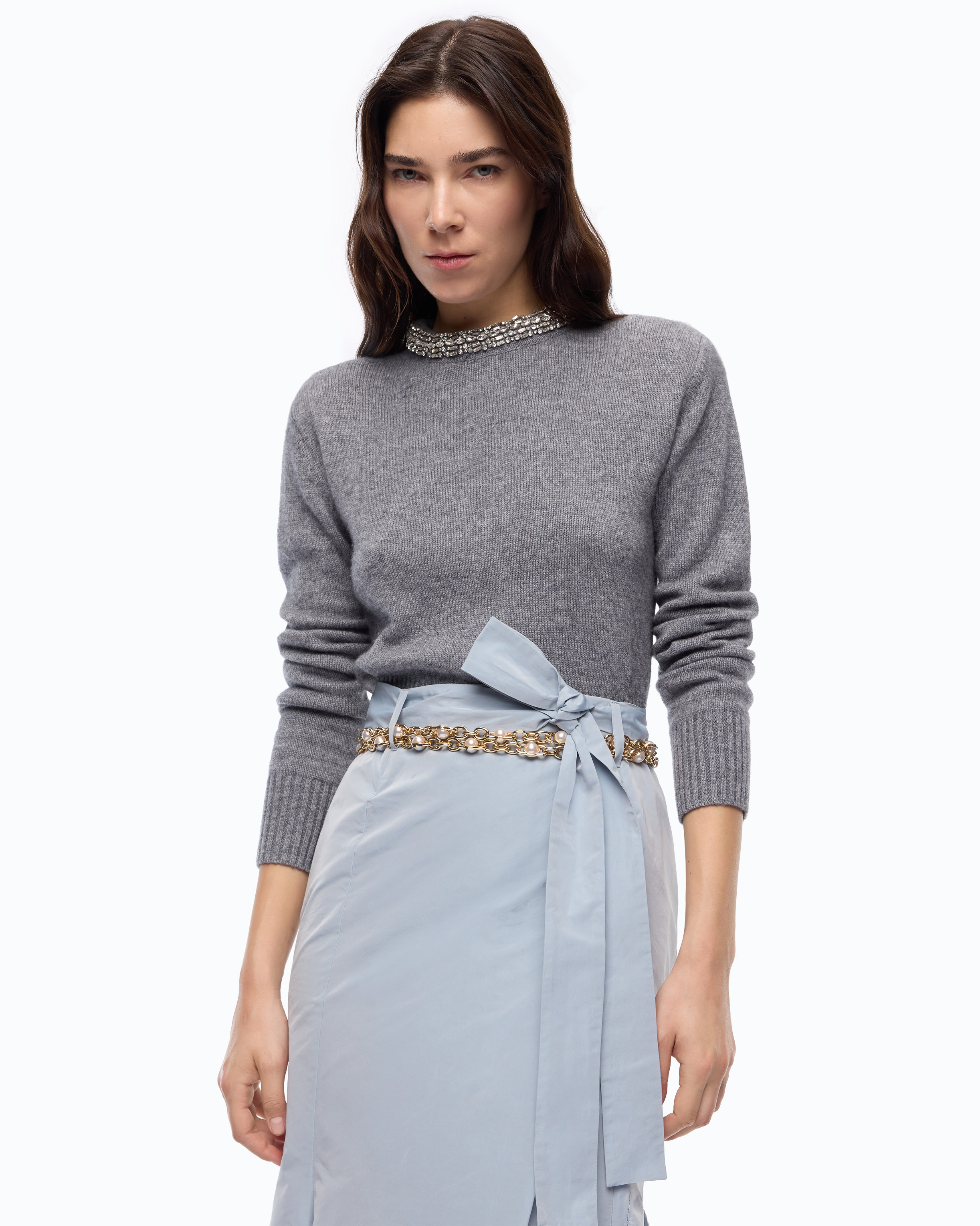 Pull en laine mélangée à col bijou PINKO Gris