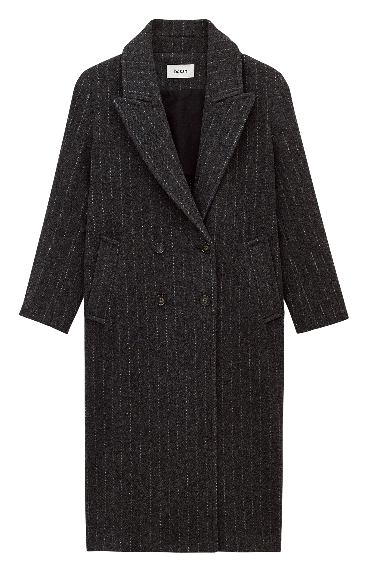 Manteau long rayé en laine mélangée BA&SH Gris