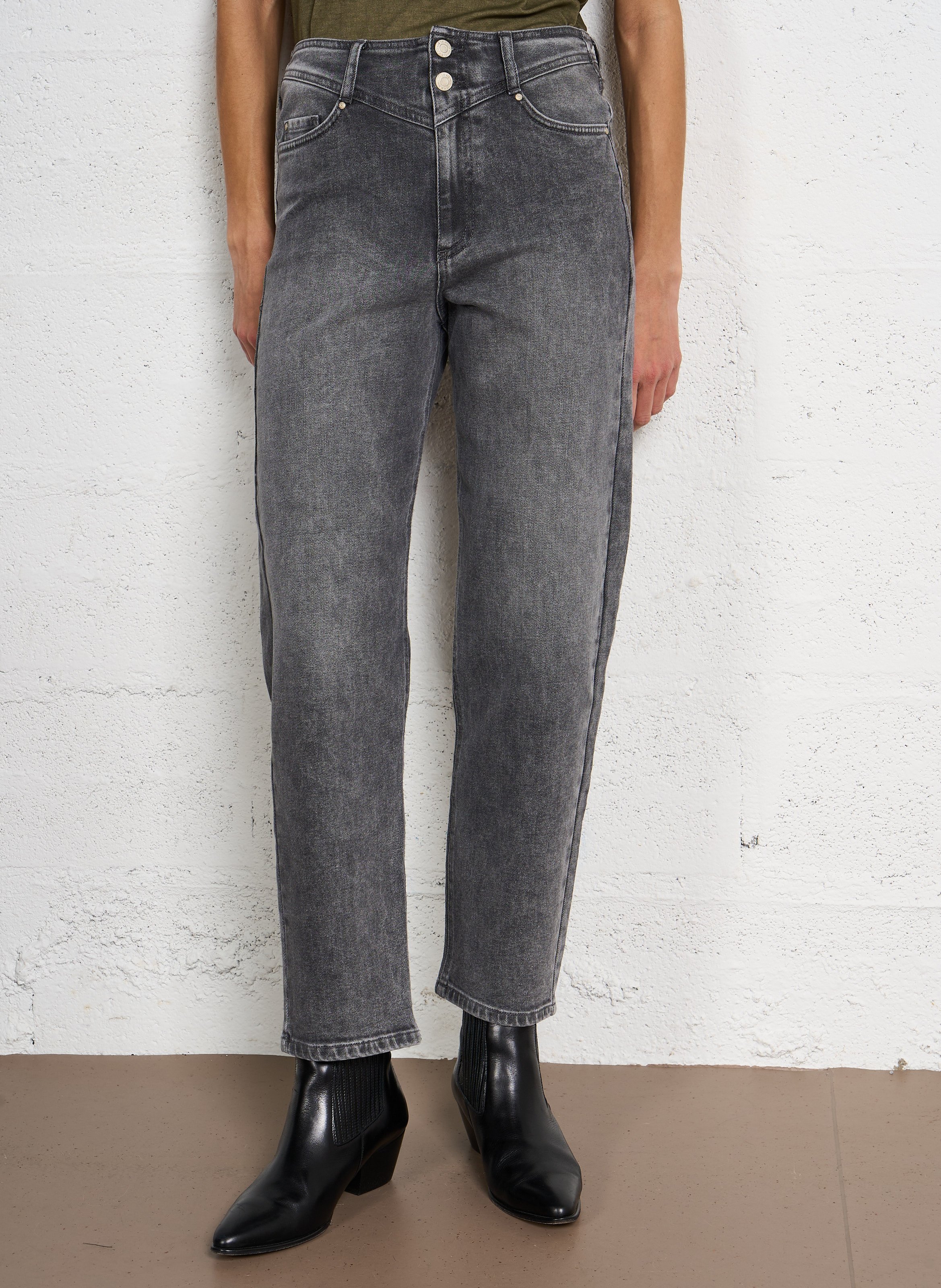 Straight-leg faded cotton jeans IKKS Grey