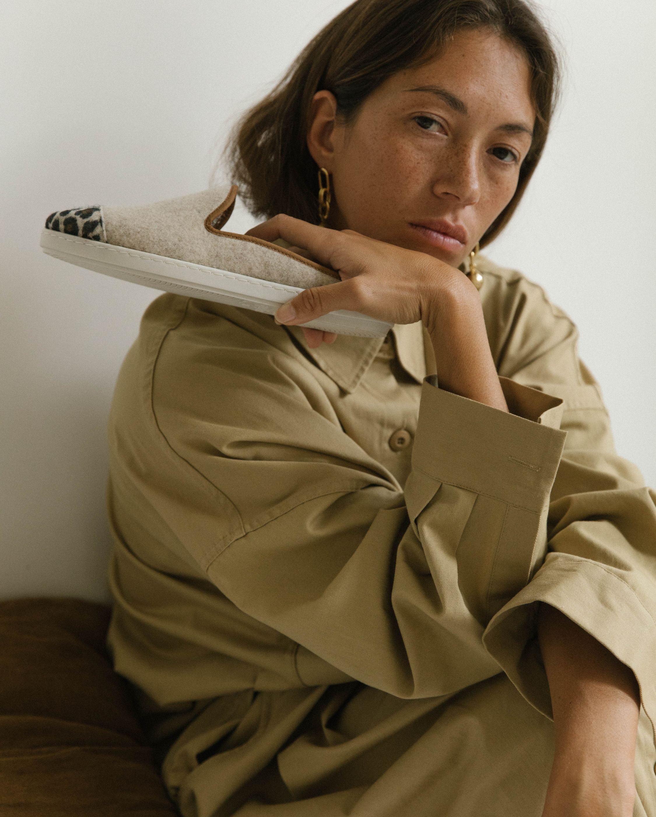 Women's wool mule, beige leopard ANGARDE Beige