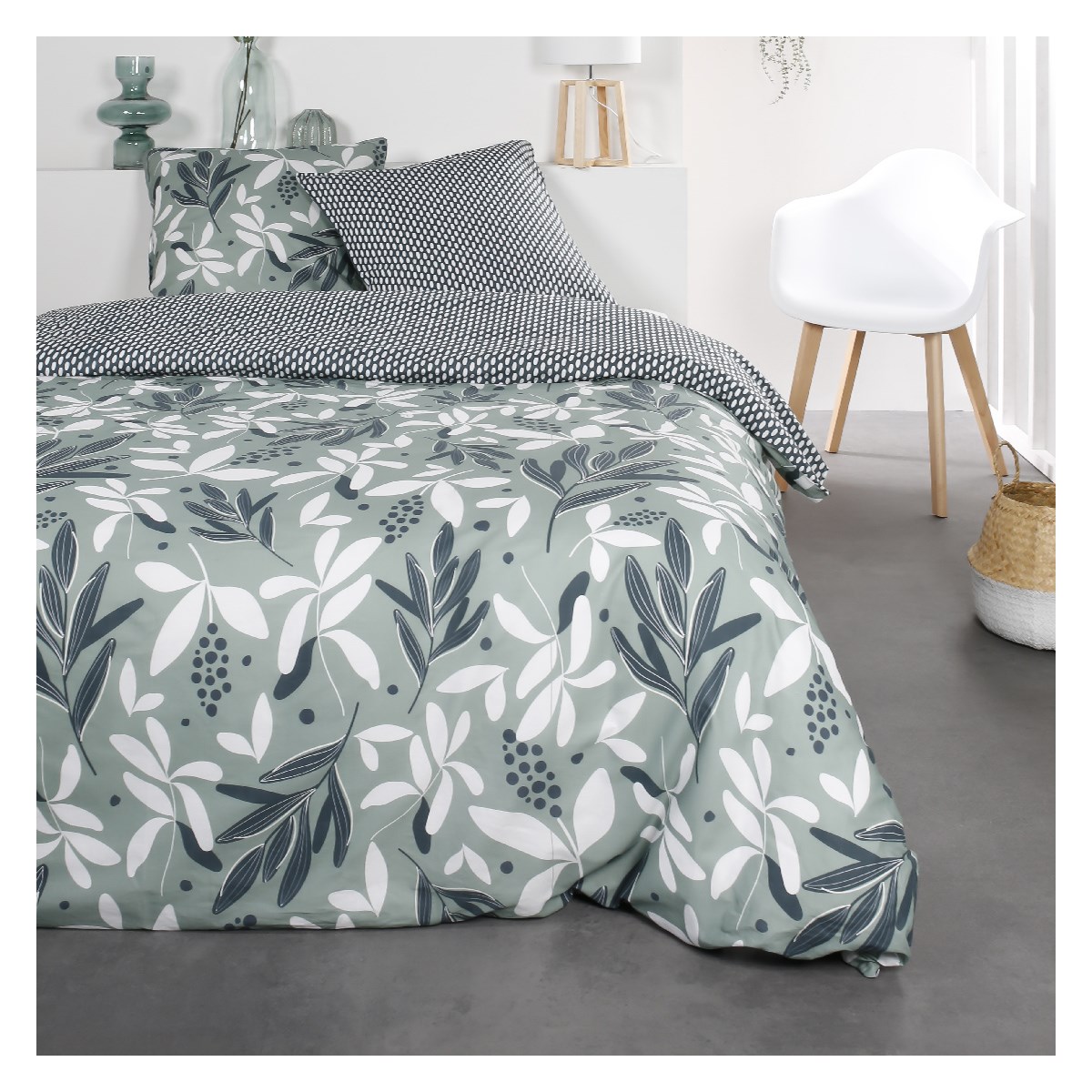 Printed cotton bedding set Green