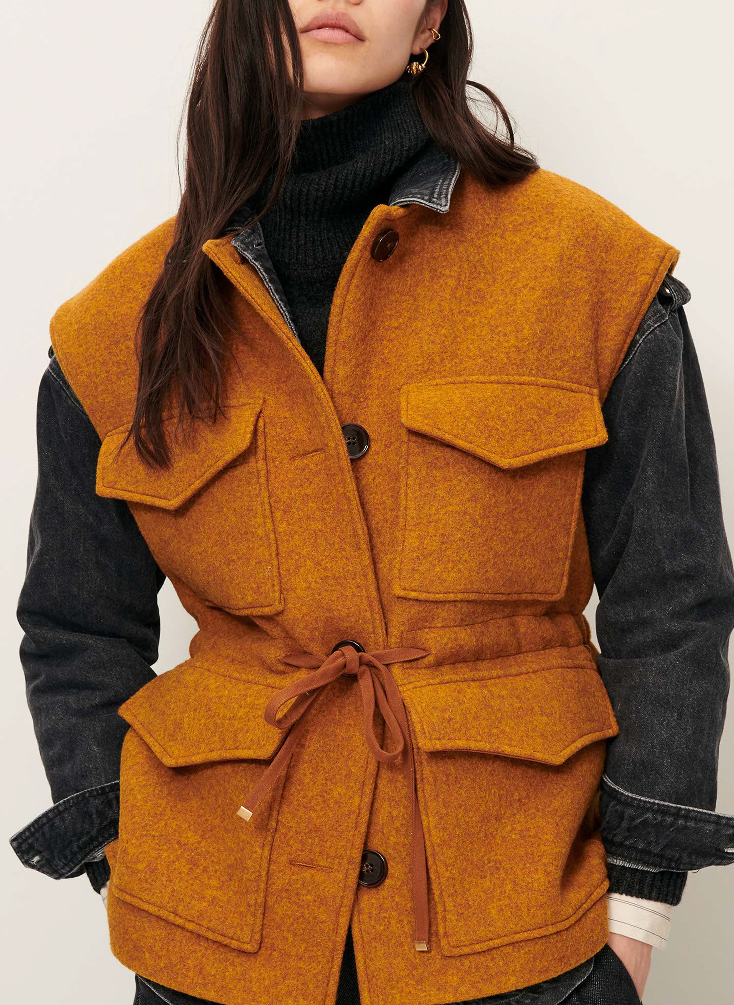 Round-neck wool-blend jacket SESSUN Orange