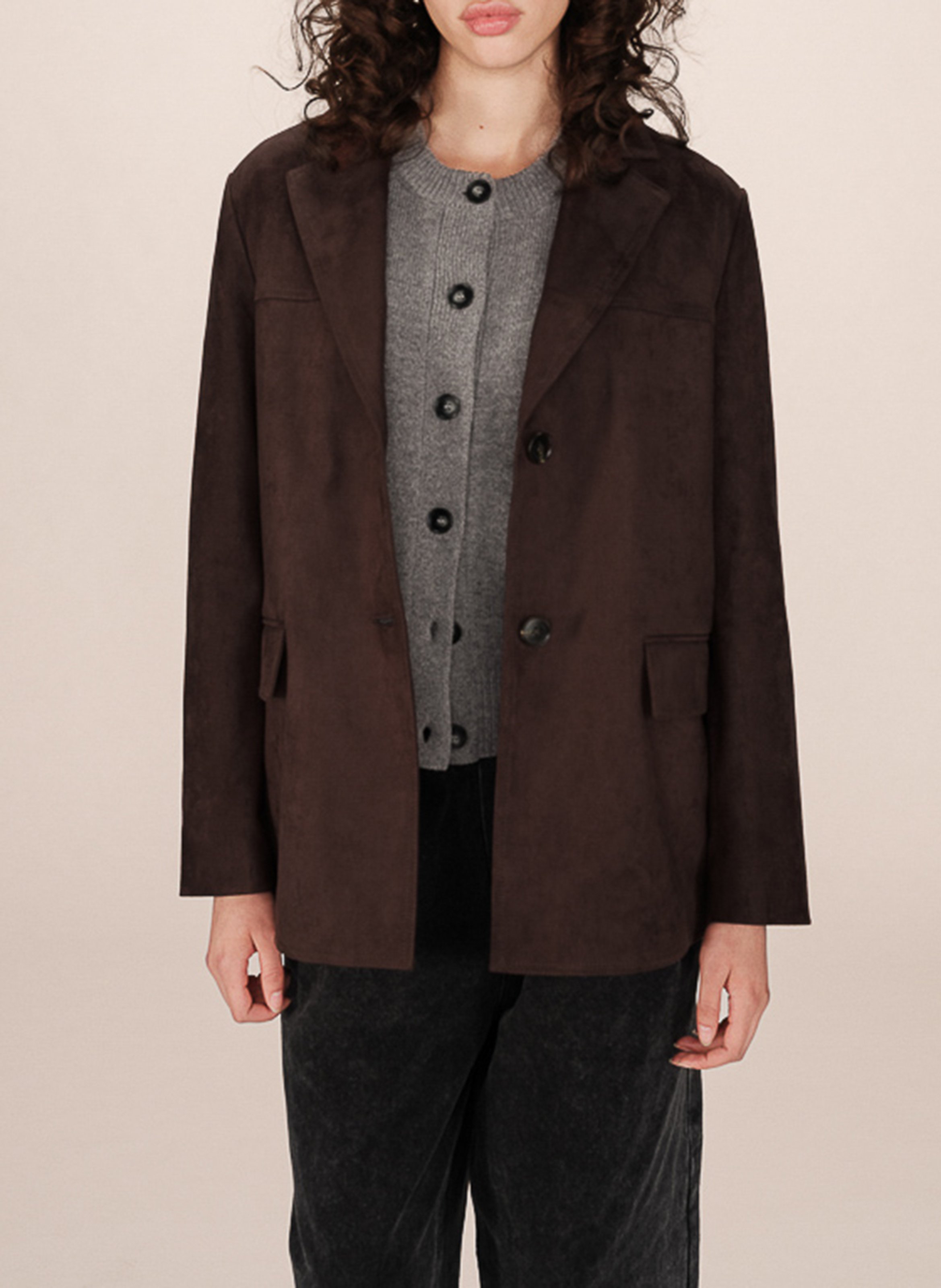 Cotton-blend cardigan with tailored collar GRACE ET MILA Brown
