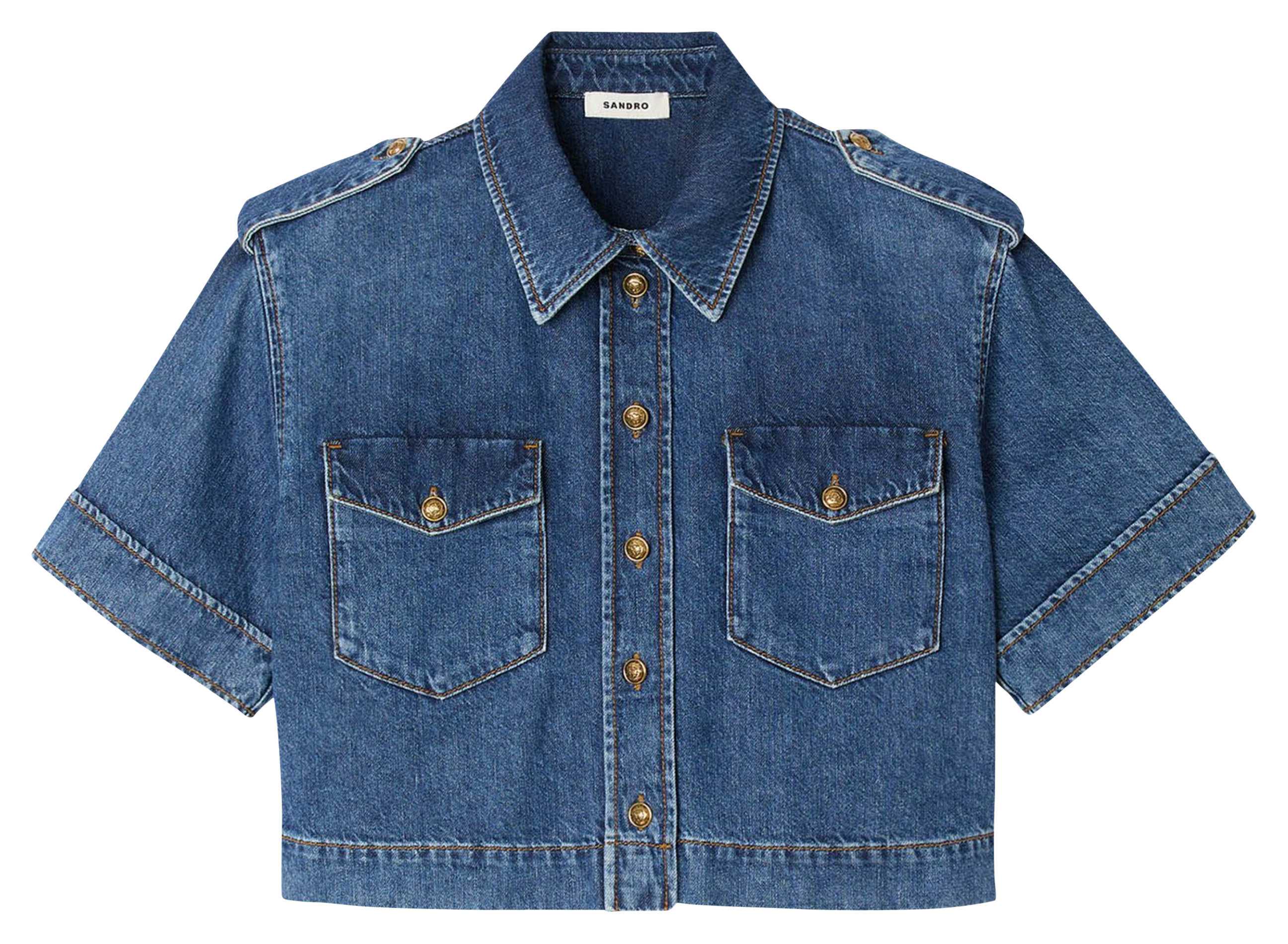 Chemise courte boutonnée en jean SANDRO Bleu