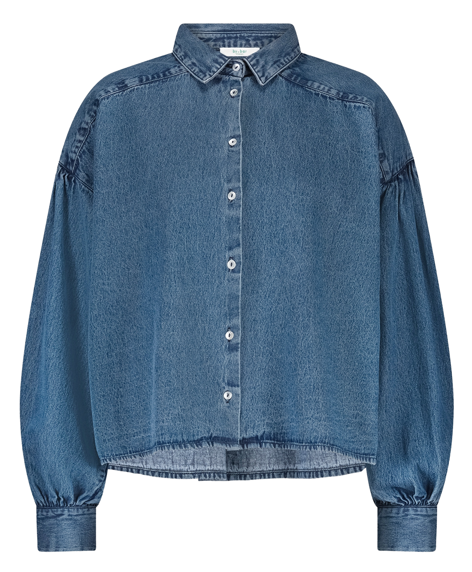 Blouse met ballonmouwen van spijkerstof BY BAR Blauw