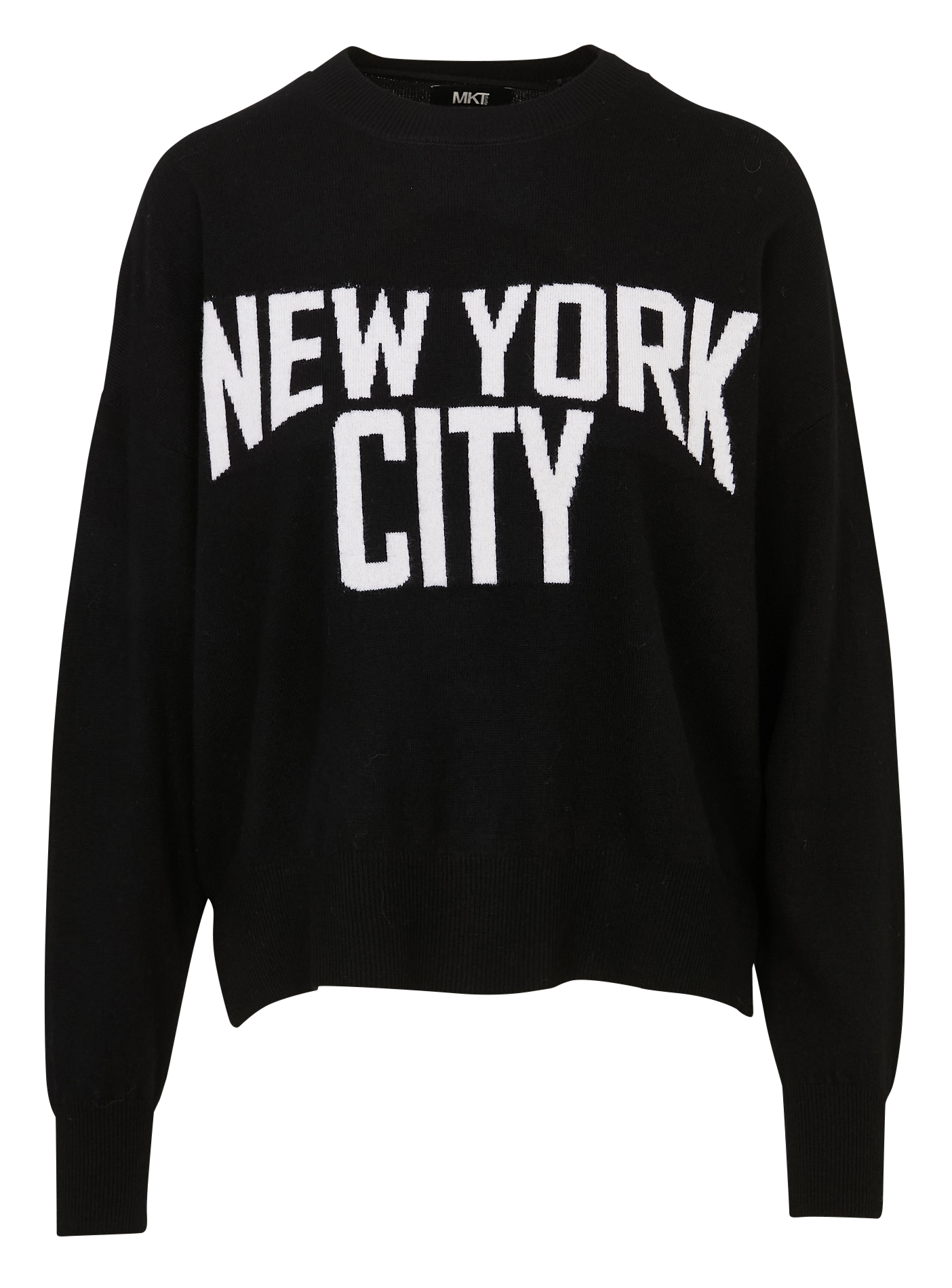 Pull ample col rond jacquard en laine mérinos MKT Noir