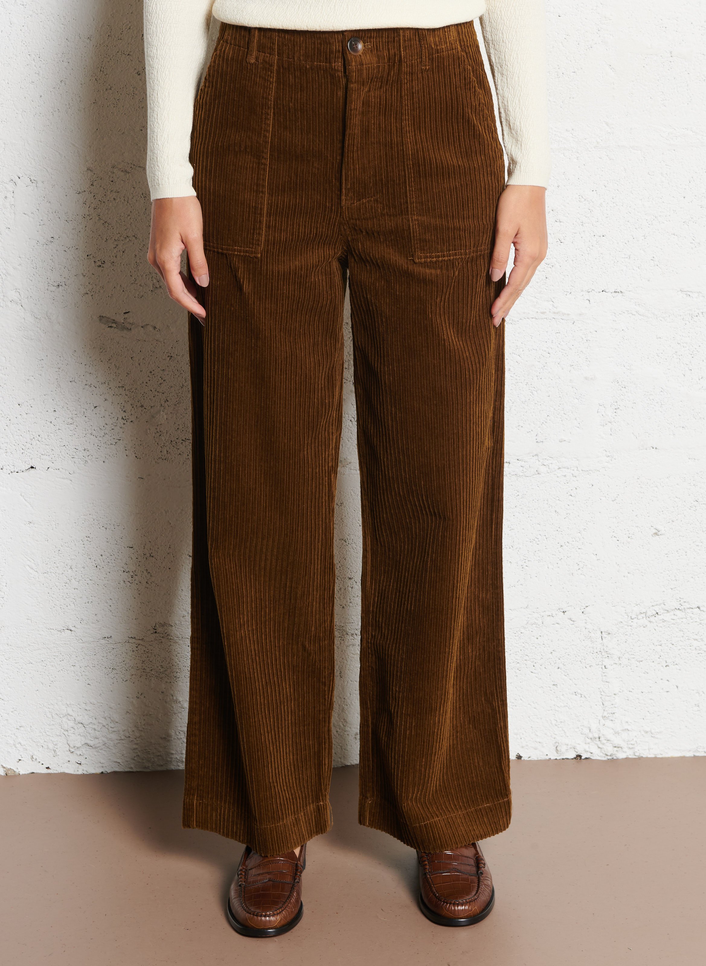 Pantalon large taille haute en coton SEE U SOON Kaki