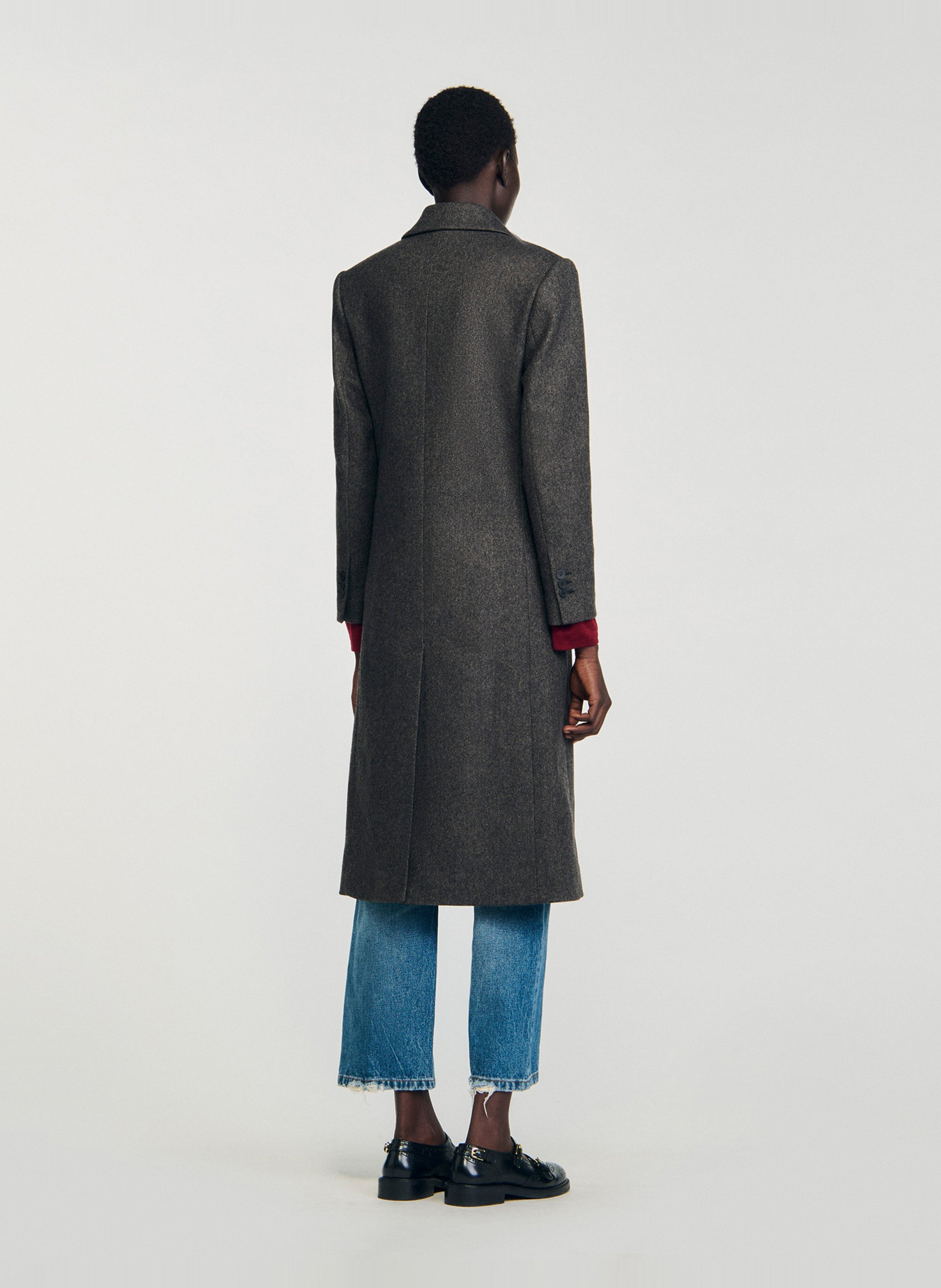 Effen, rechte, wollen jas met lange mouw SANDRO Grijs