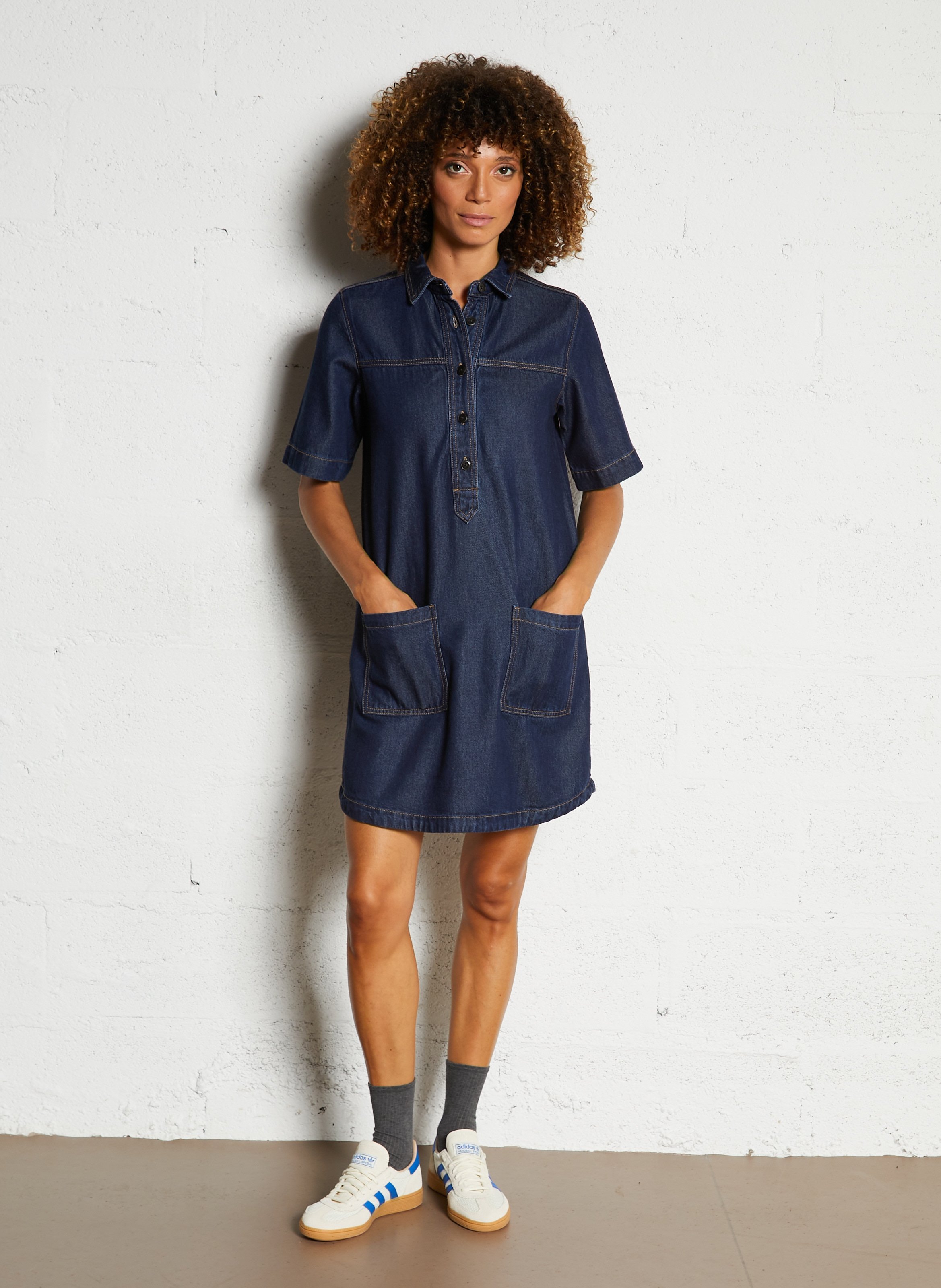 Short denim dress with classic collar MAISON 123 Blue