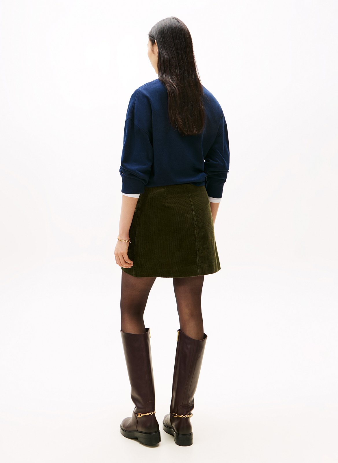 Jupe courte zippée en velours côtelé TOMMY HILFIGER Kaki