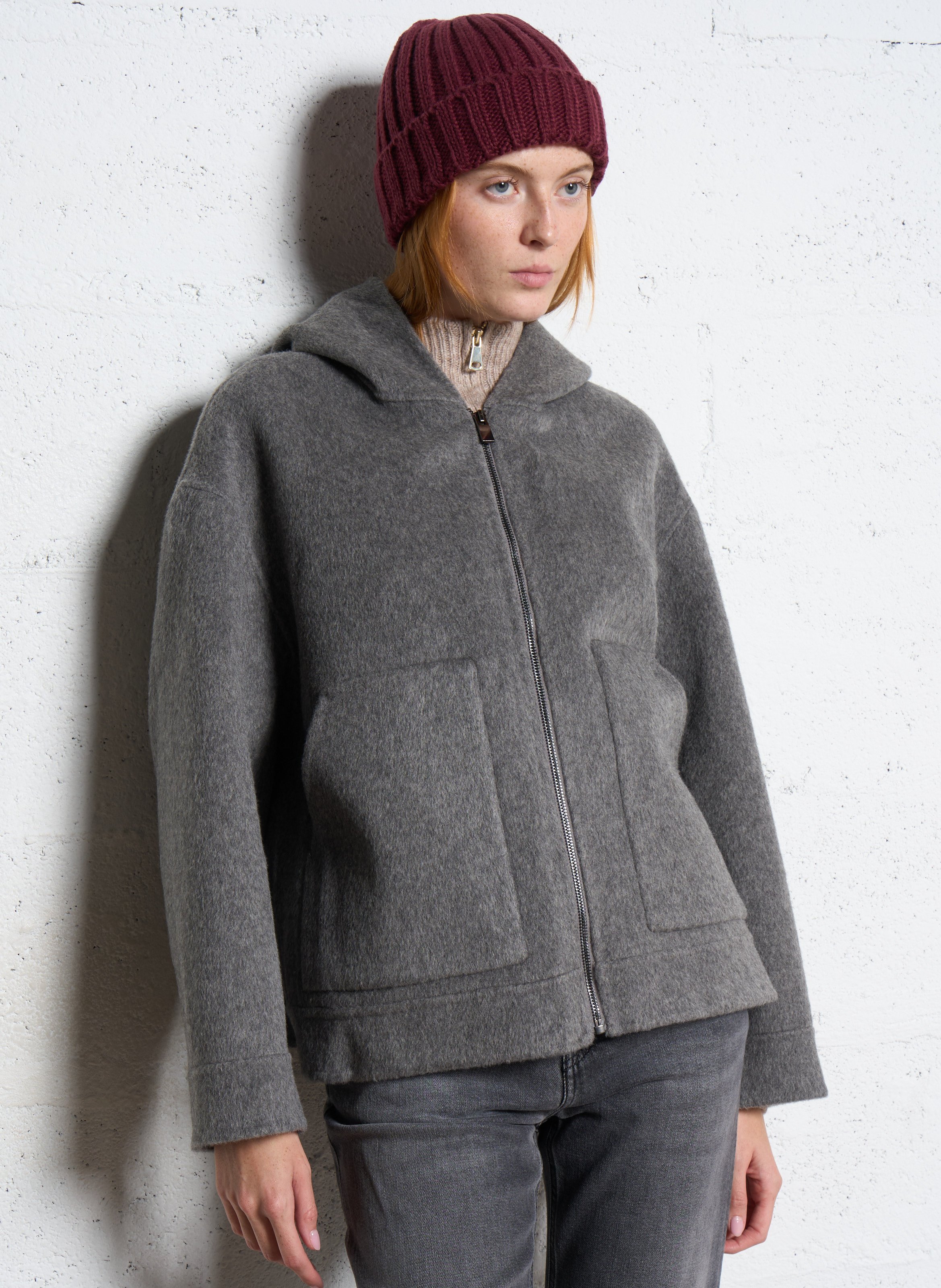 Veste large à capuche en laine SEE U SOON Argent