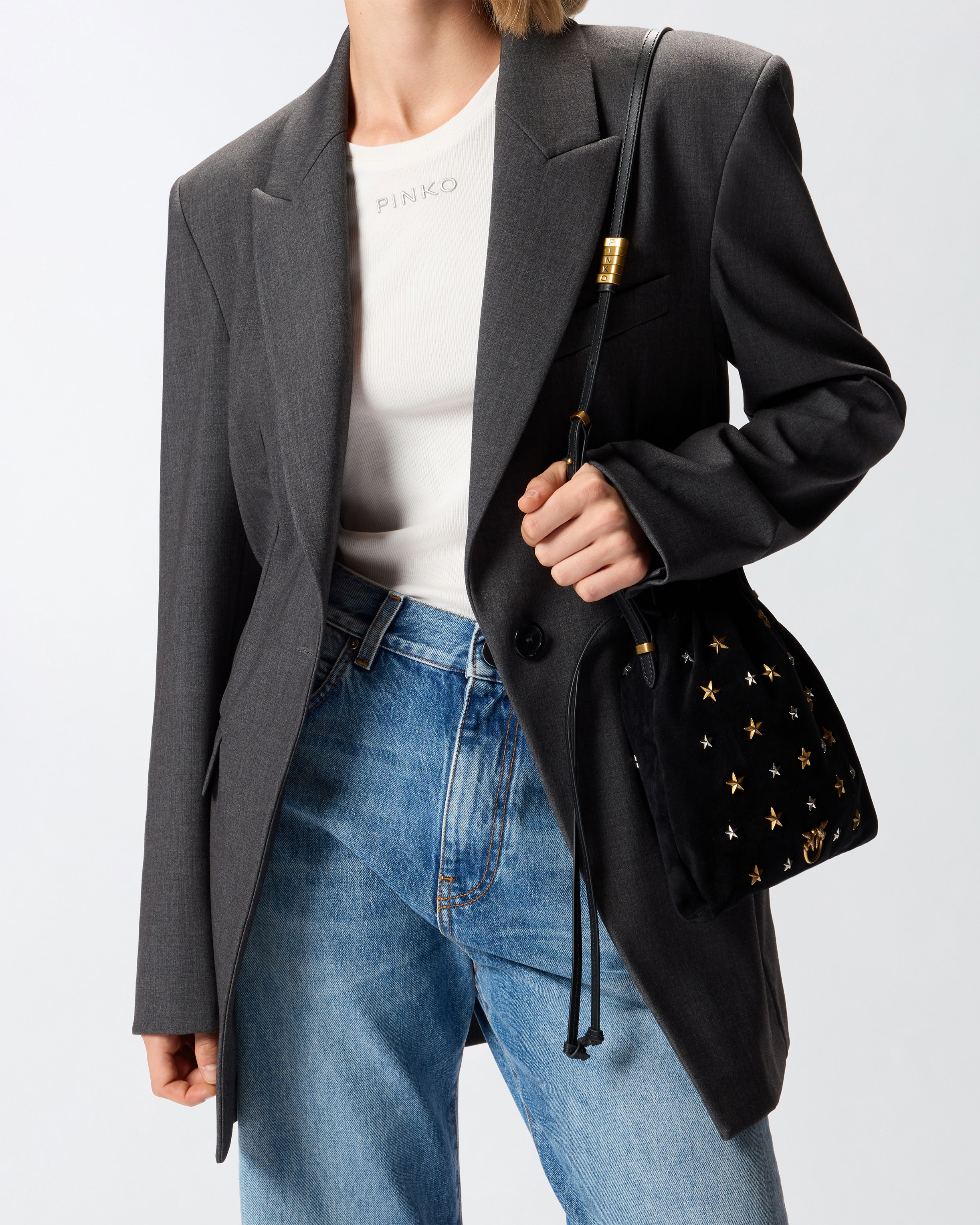 Small shoulder bag mini slouchy bag in suede with star-shaped studs PINKO Black