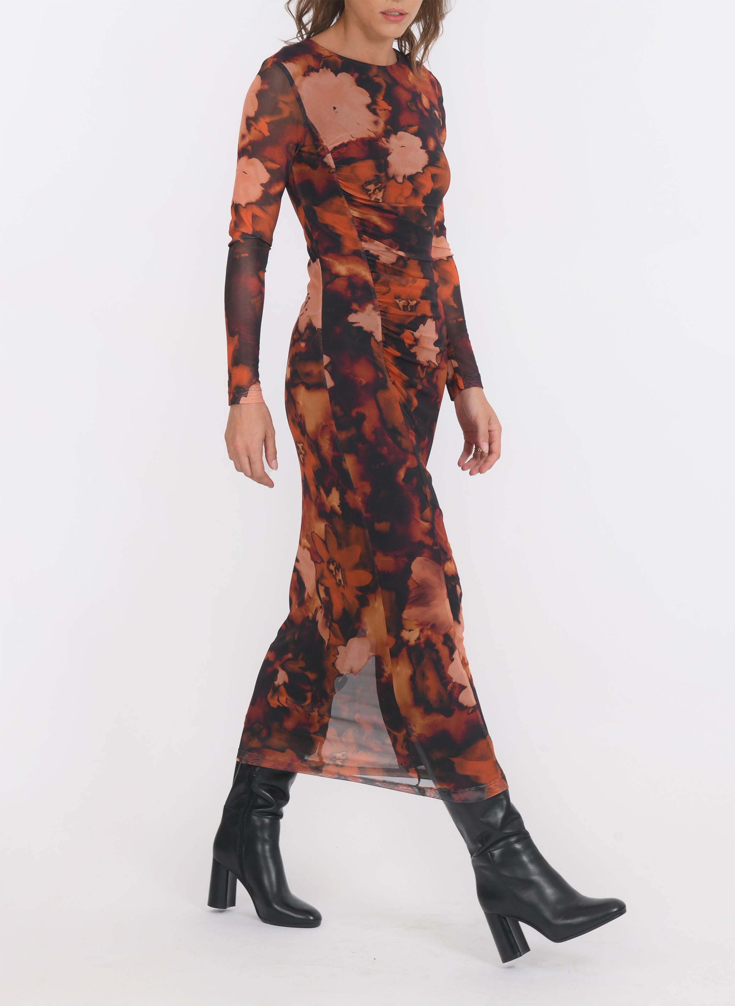 Bedrucktes Maxikleid mit Rundhalsausschnitt KOOKAI Braun