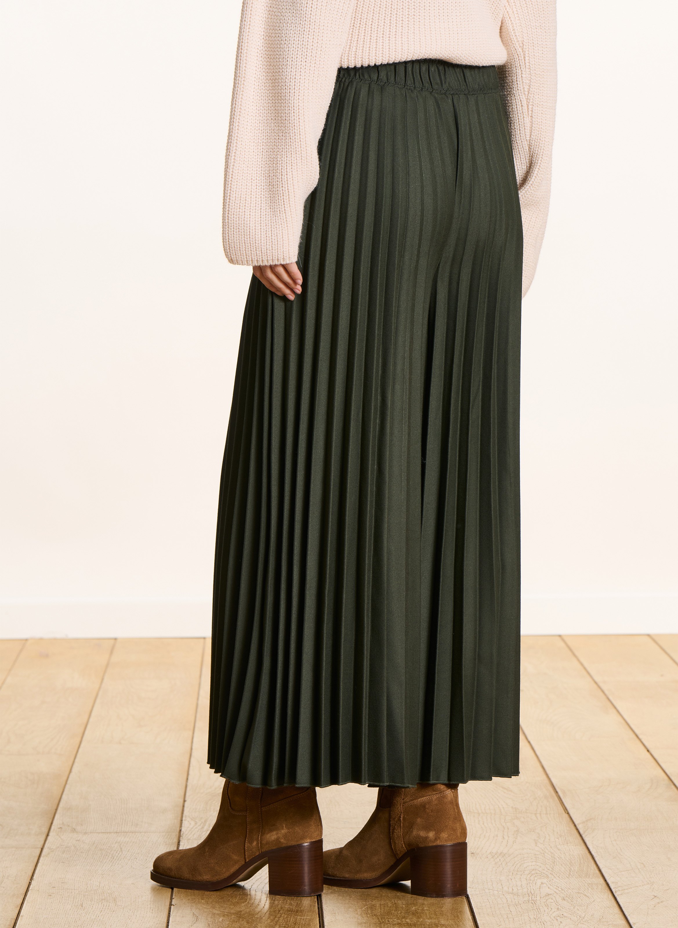 Pantalon large en flanelle plissée LA FEE MARABOUTEE Vert