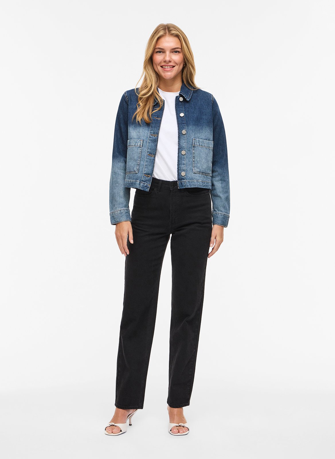 Straight cotton-blend jacket with classic collar VILA Blue