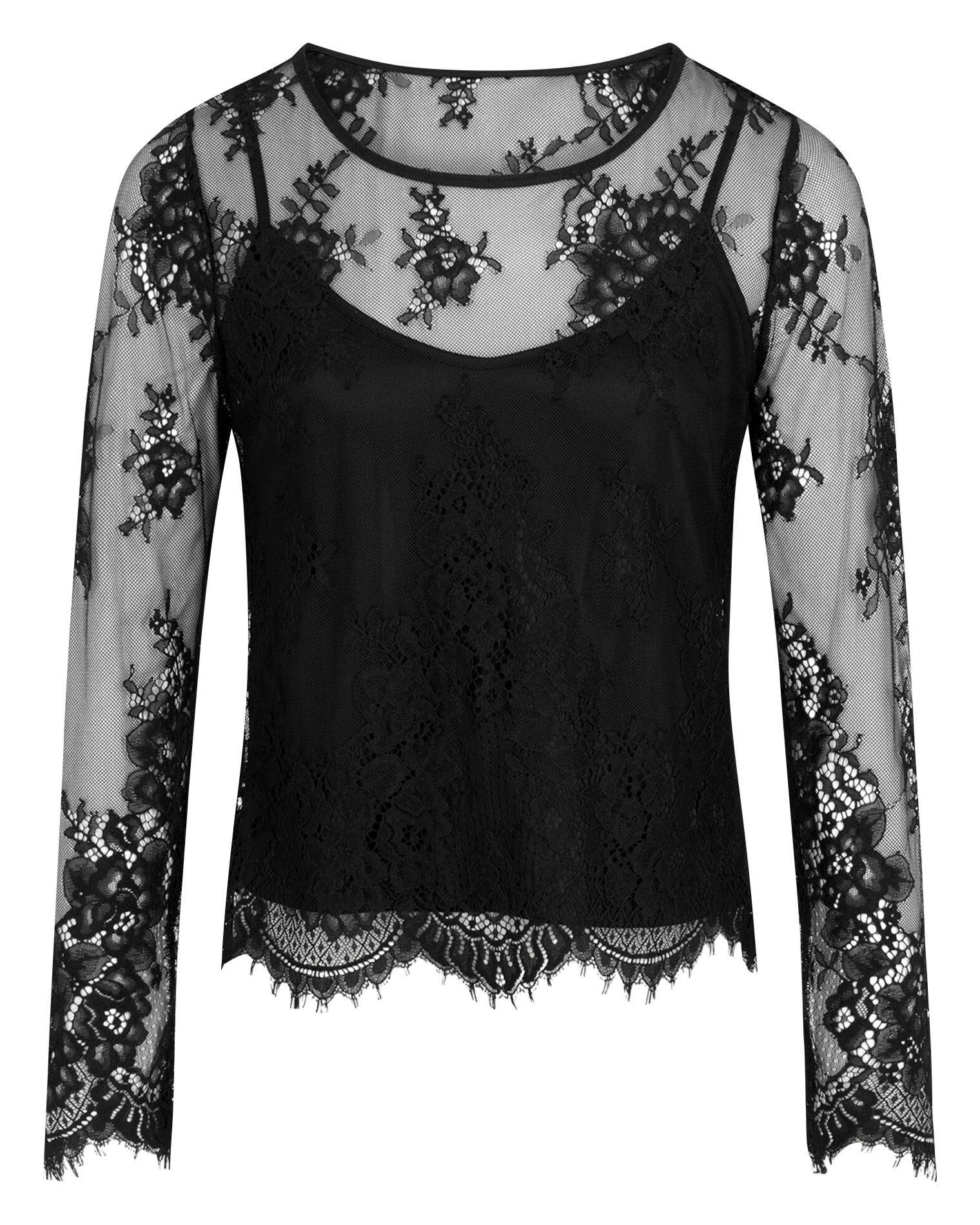 Tee-shirt droit en dentelle MORGAN Noir