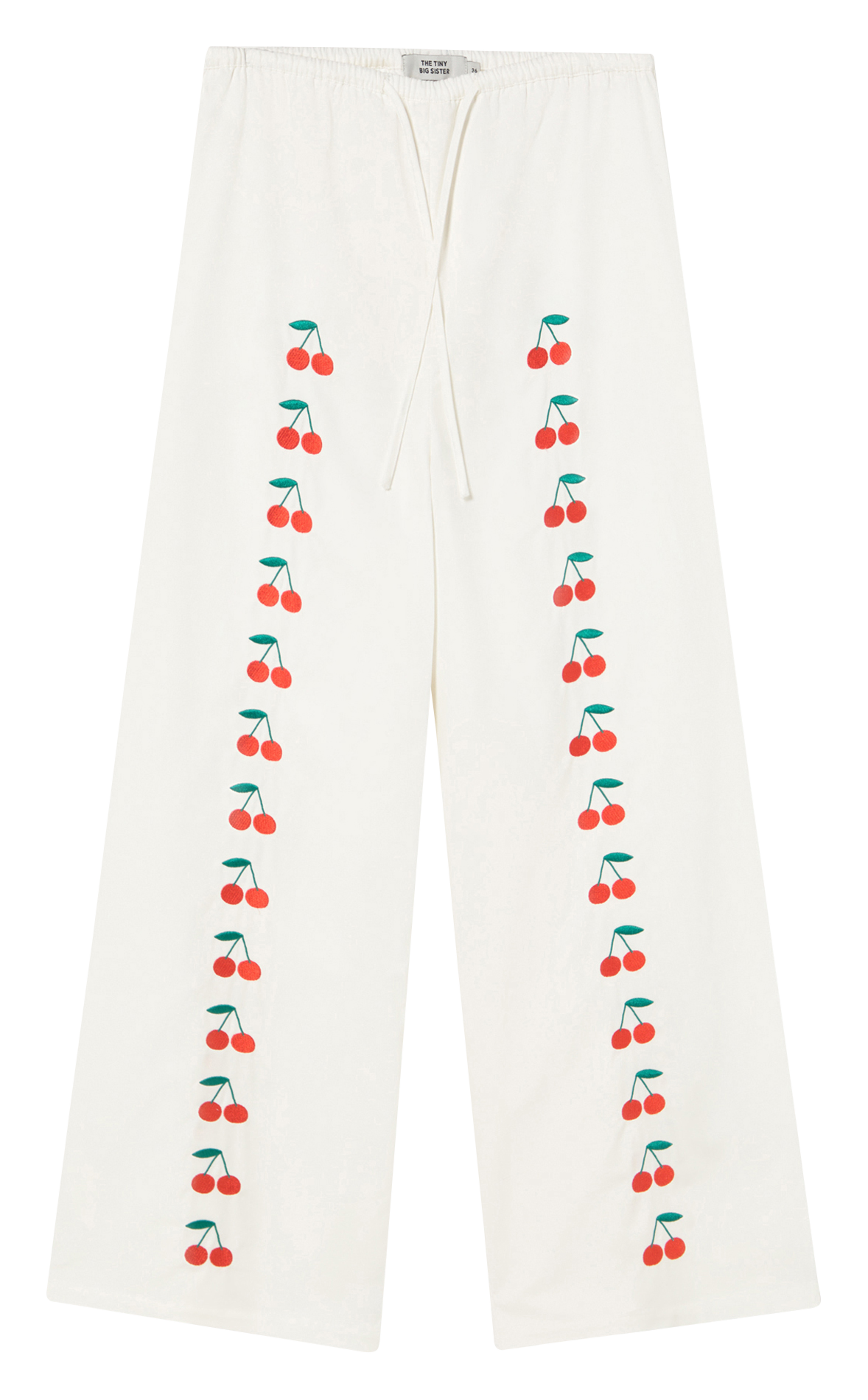 Pantalon large broderies cerises en coton THE TINY BIG SISTER Blanc