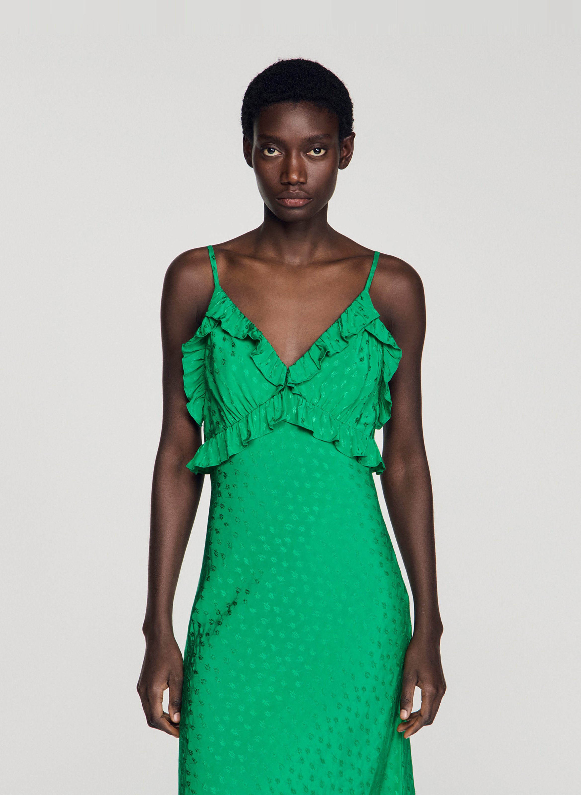 Lange gerende jurk van soepelvallende stof SANDRO Groen