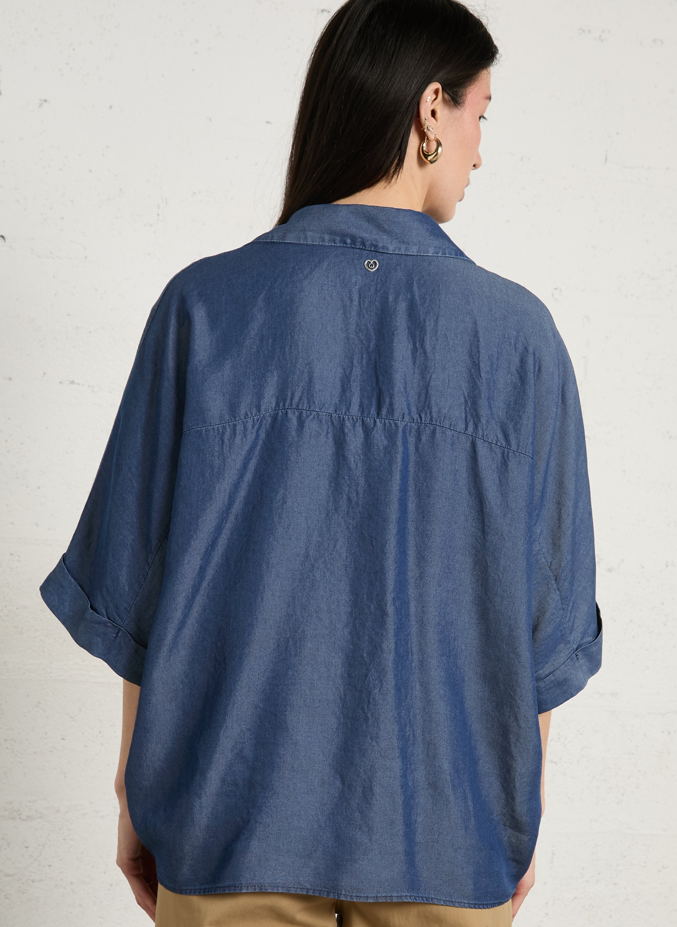 Loose blouse with classic collar PLEASE Blue