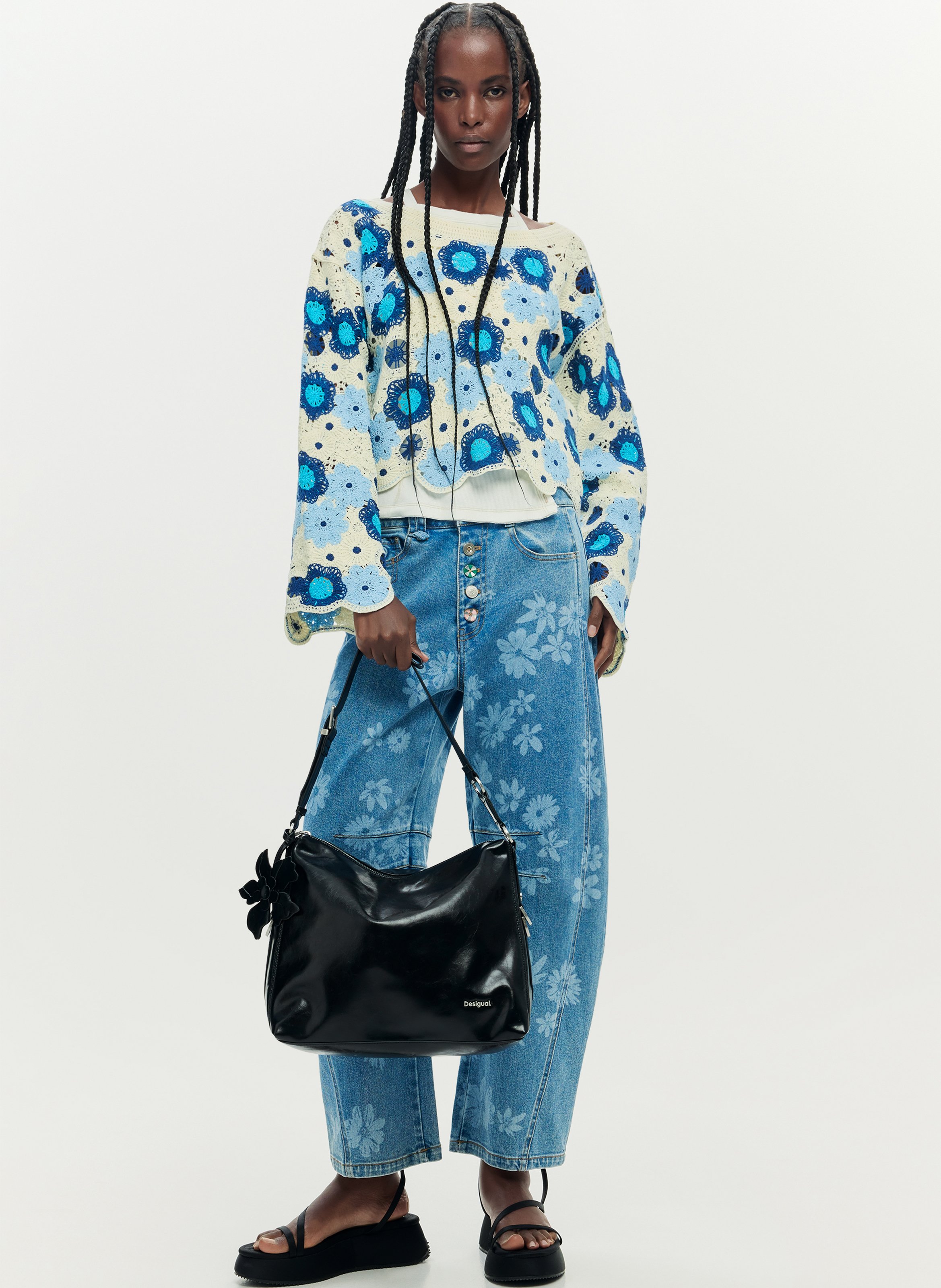 Pull col bateau en coton DESIGUAL Bleu