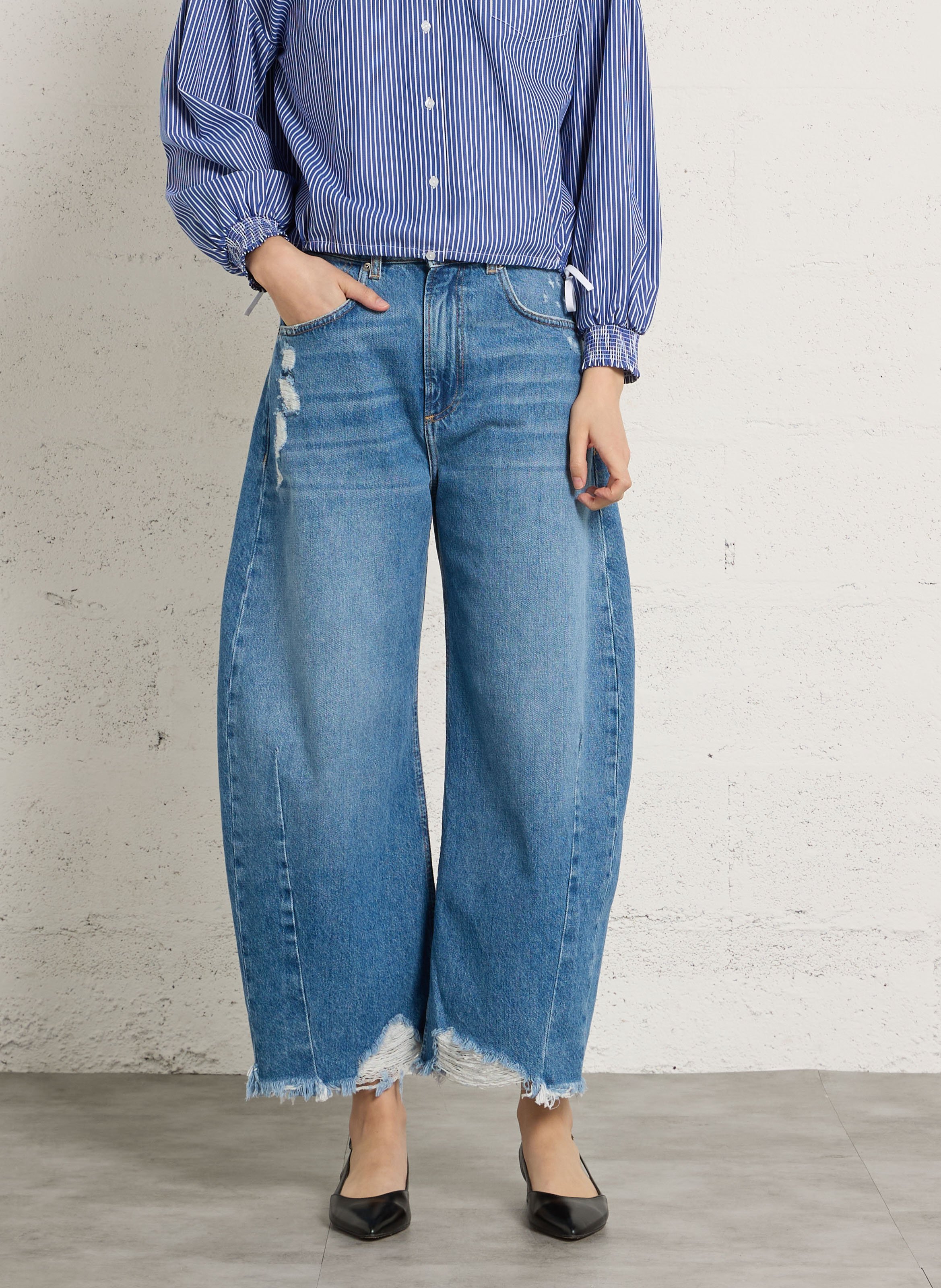 Weite High Waist Jeans aus Baumwoll-Mix BERENICE Blau