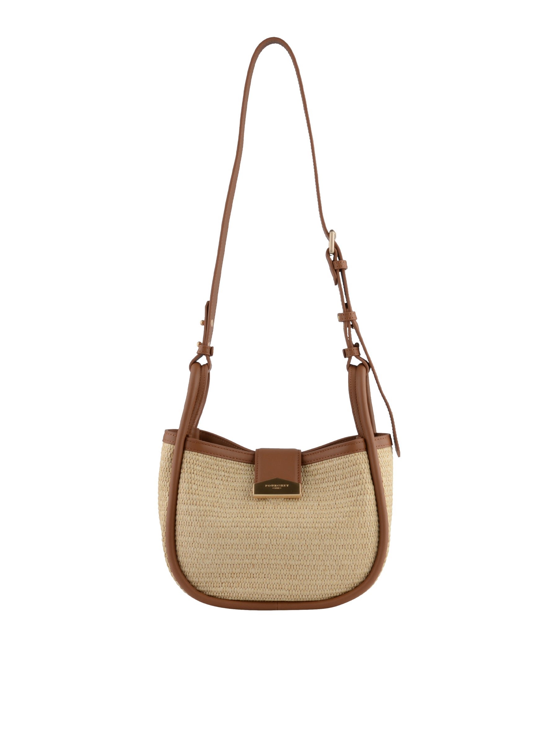 Handbag in straw trimmed with leather POURCHET Golden