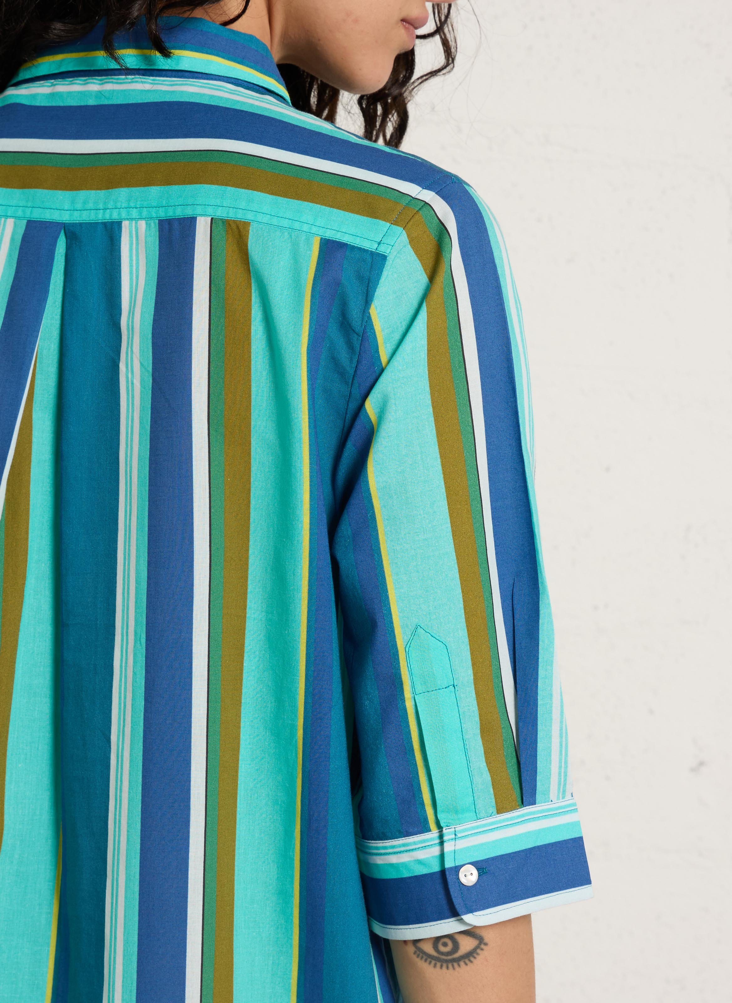 Robe chemise col classique rayée en coton BELLA JONES Bleu