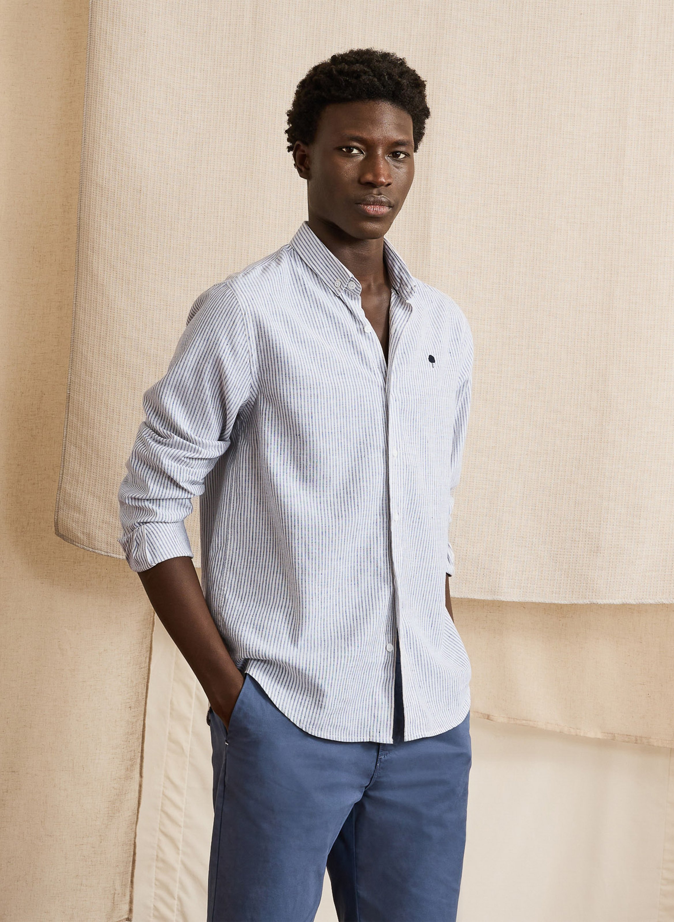 Rechte gestreepte katoenen en linnen blouse FAGUO