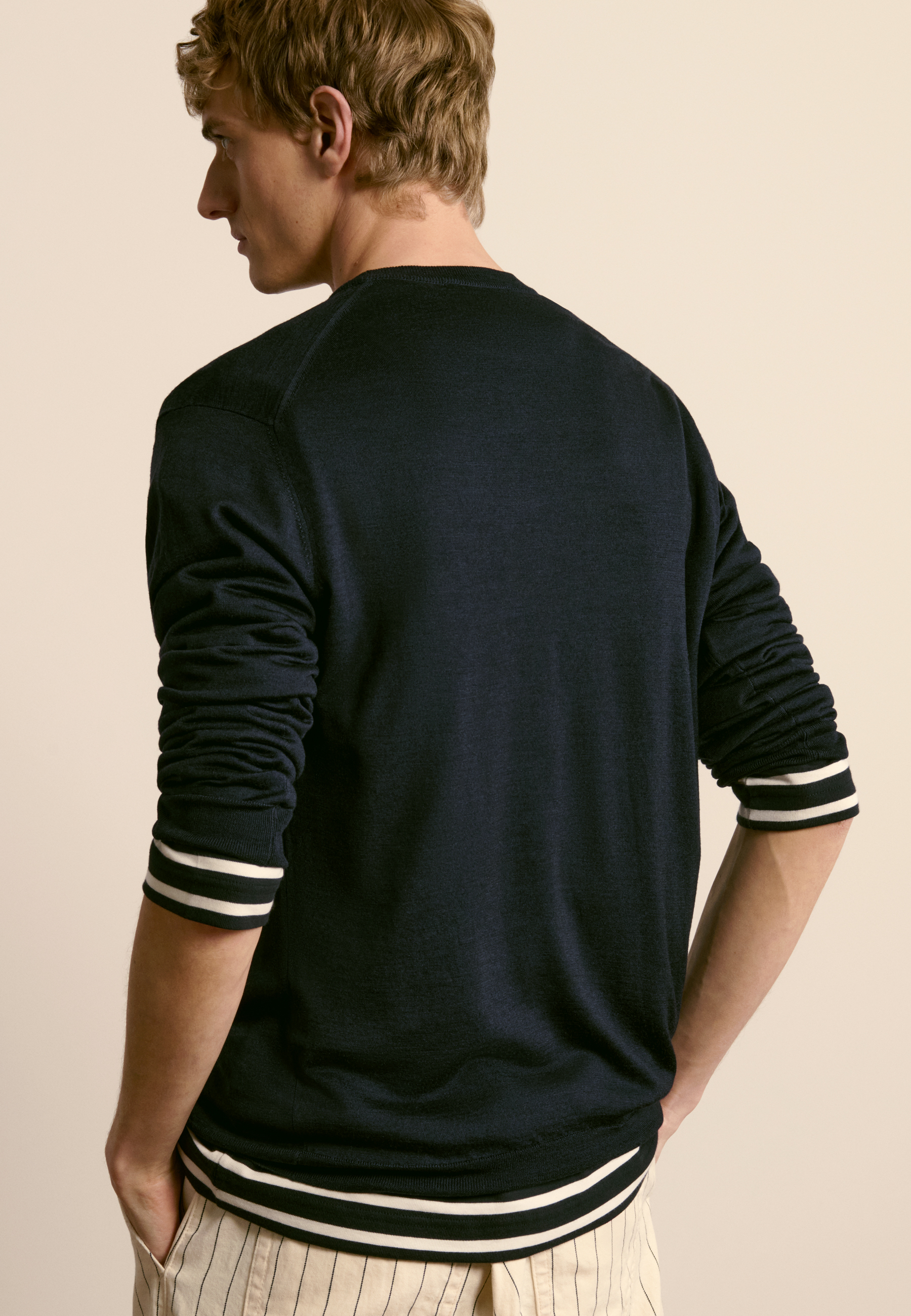 Round-neck wool and silk sweater MAISON MONTAGUT Blue