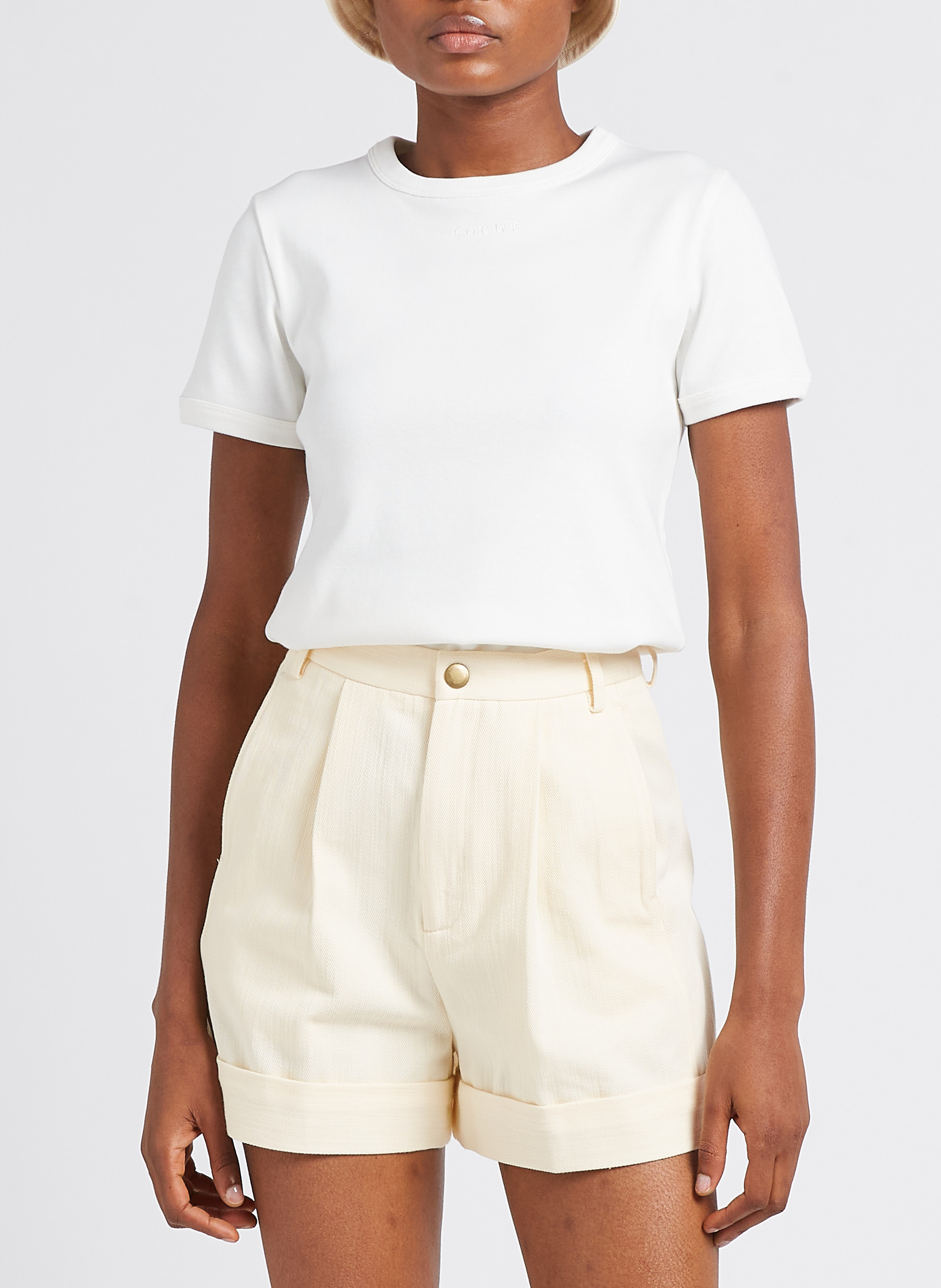 Tee-shirt droit col rond en coton bio SOEUR Blanc