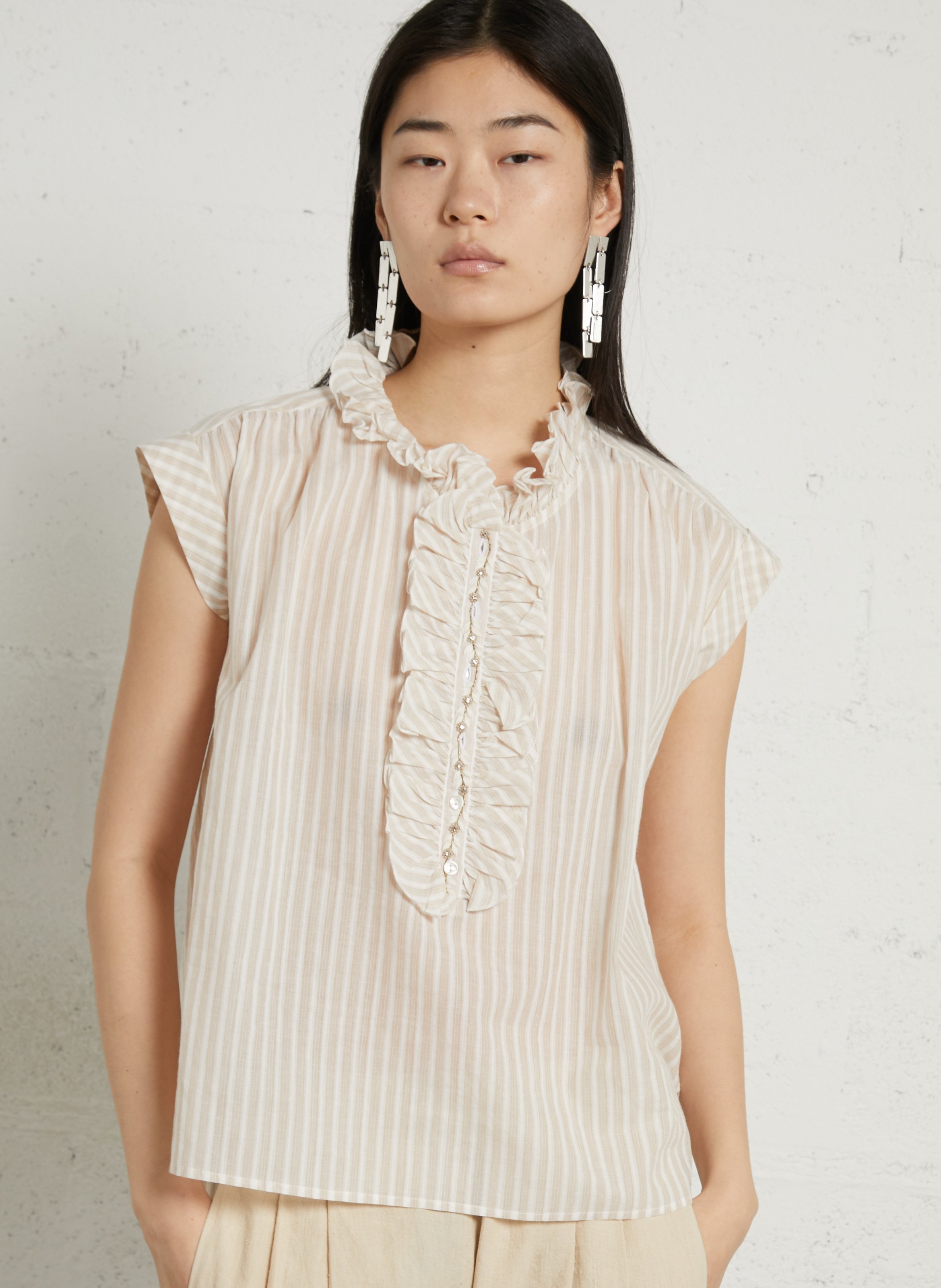 Bluse mit Rüschenkragen aus Baumwolle BELLA JONES Beige