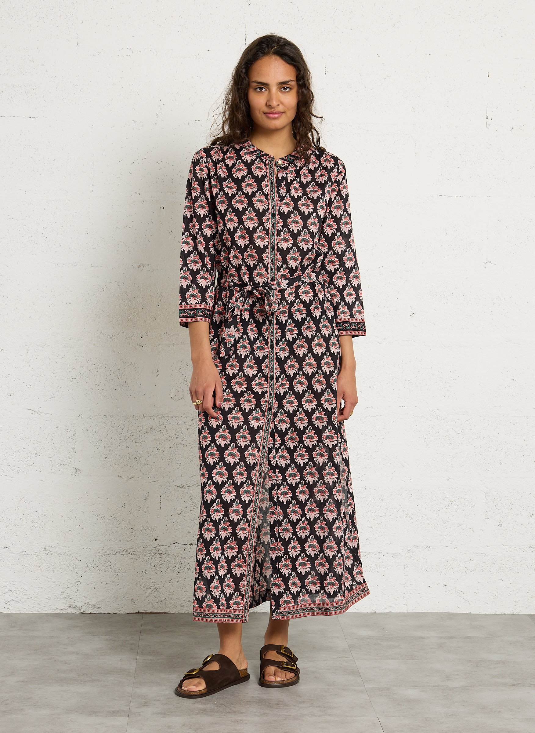 Robe longue droite ceinturée à motifs PETITE MENDIGOTE Multicolore