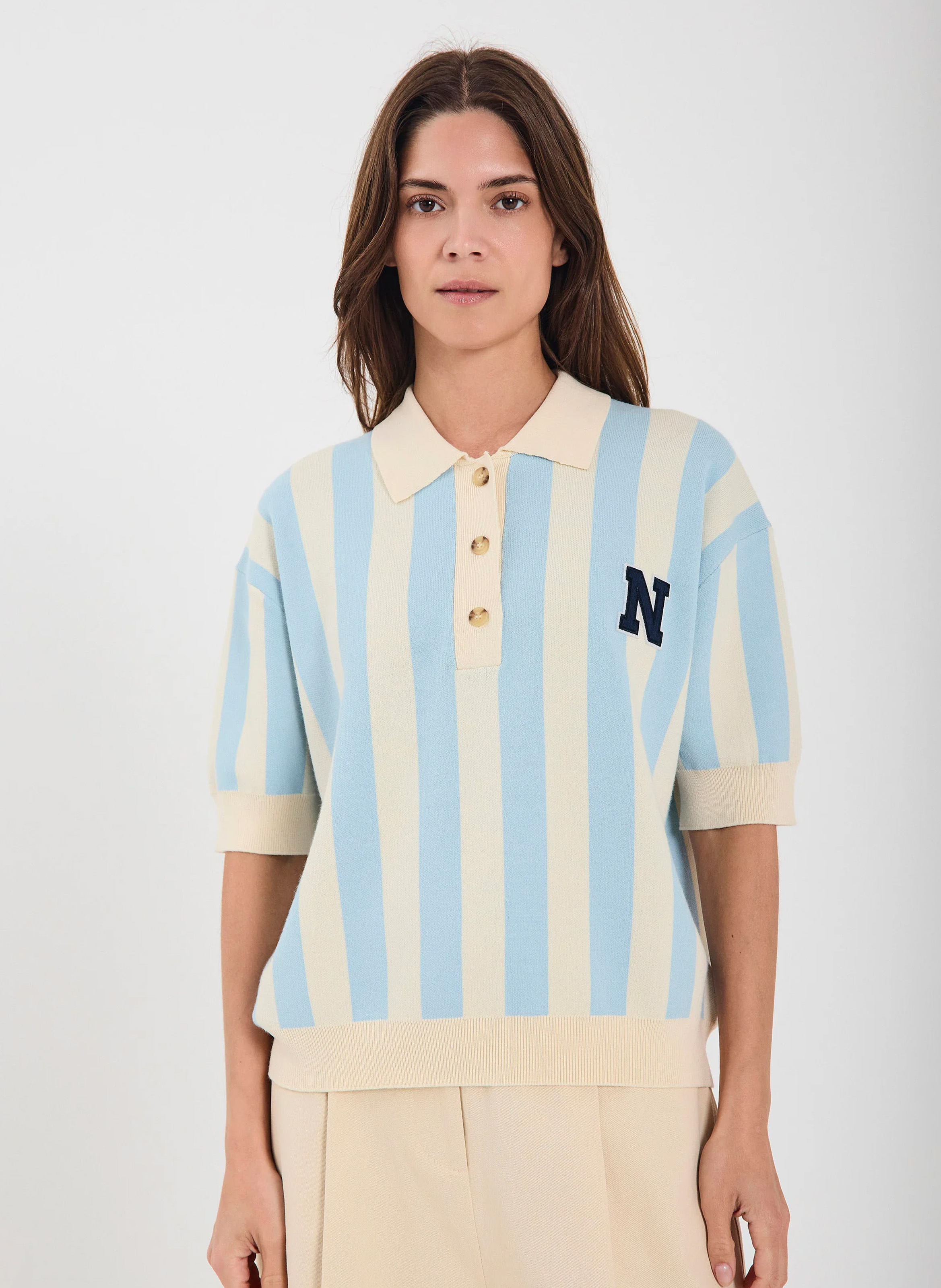 Gestreifter Strickpolo NORR Blau