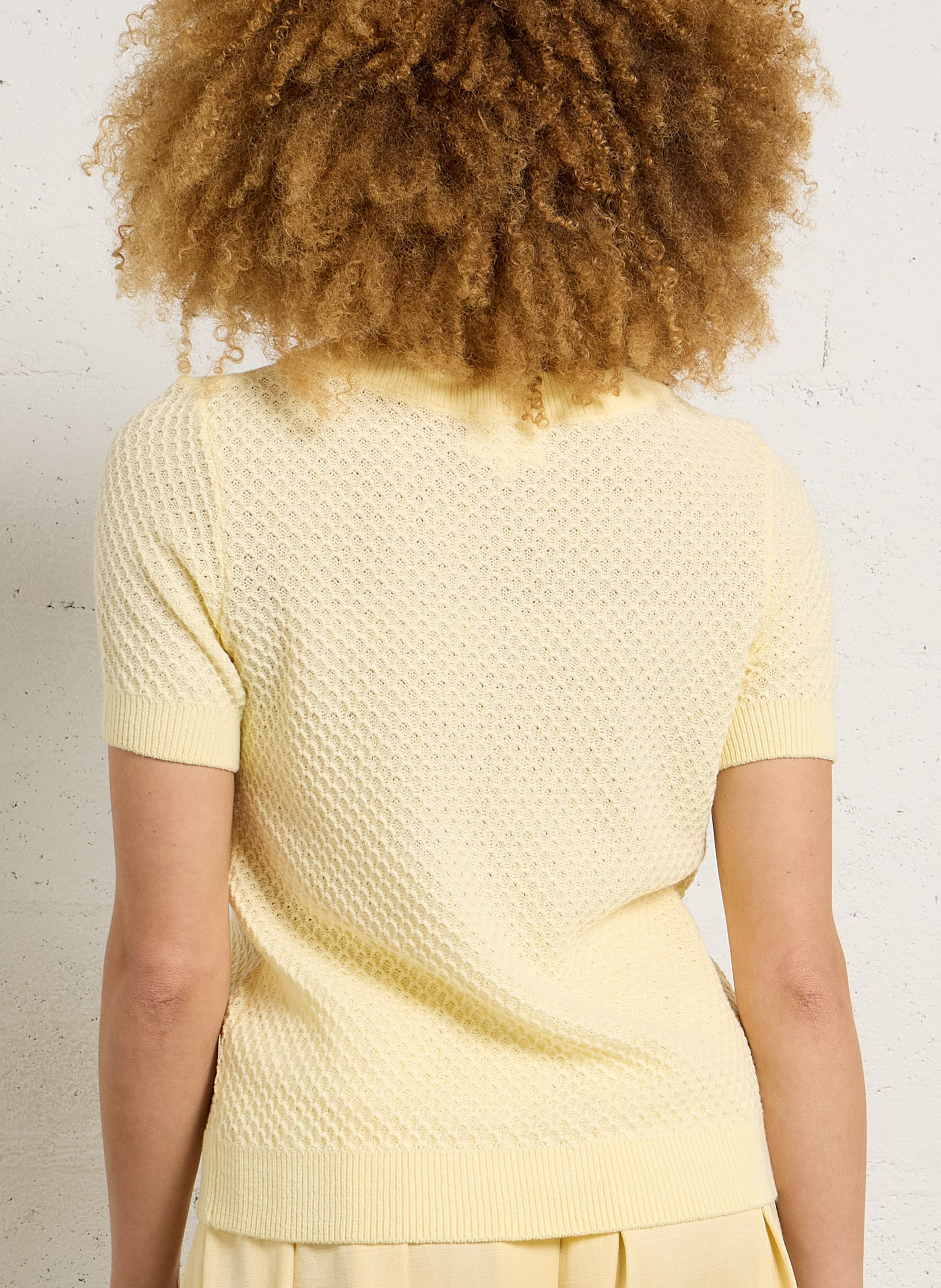 Round neck top in mixed cotton knit MAISON 123 Yellow