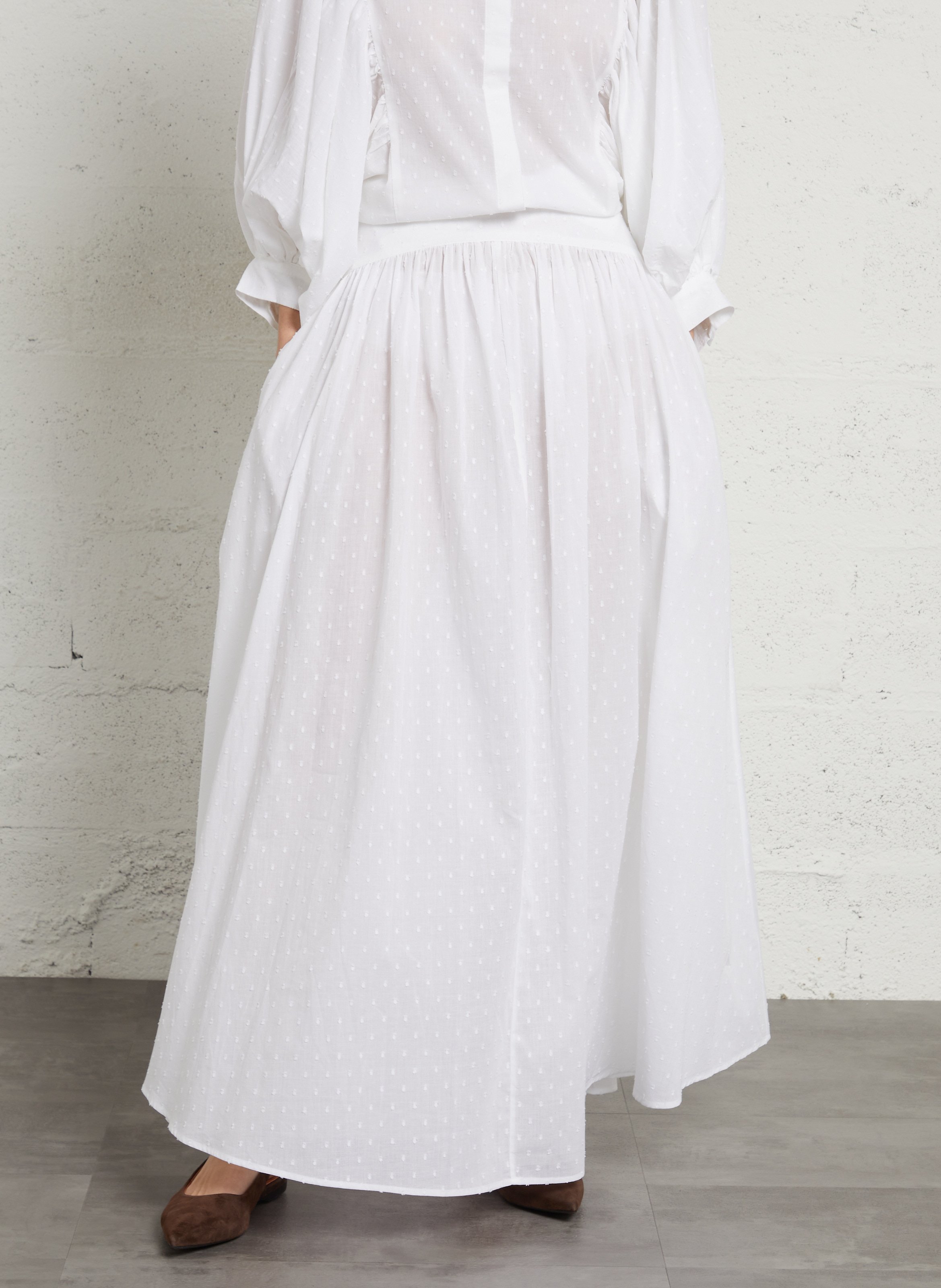 Jupe midi ample à rayures RAE ANTWERP Blanc