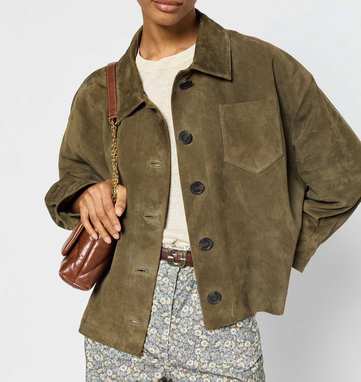 Gerader Wildleder-Lederjacke GERARD DAREL Khaki