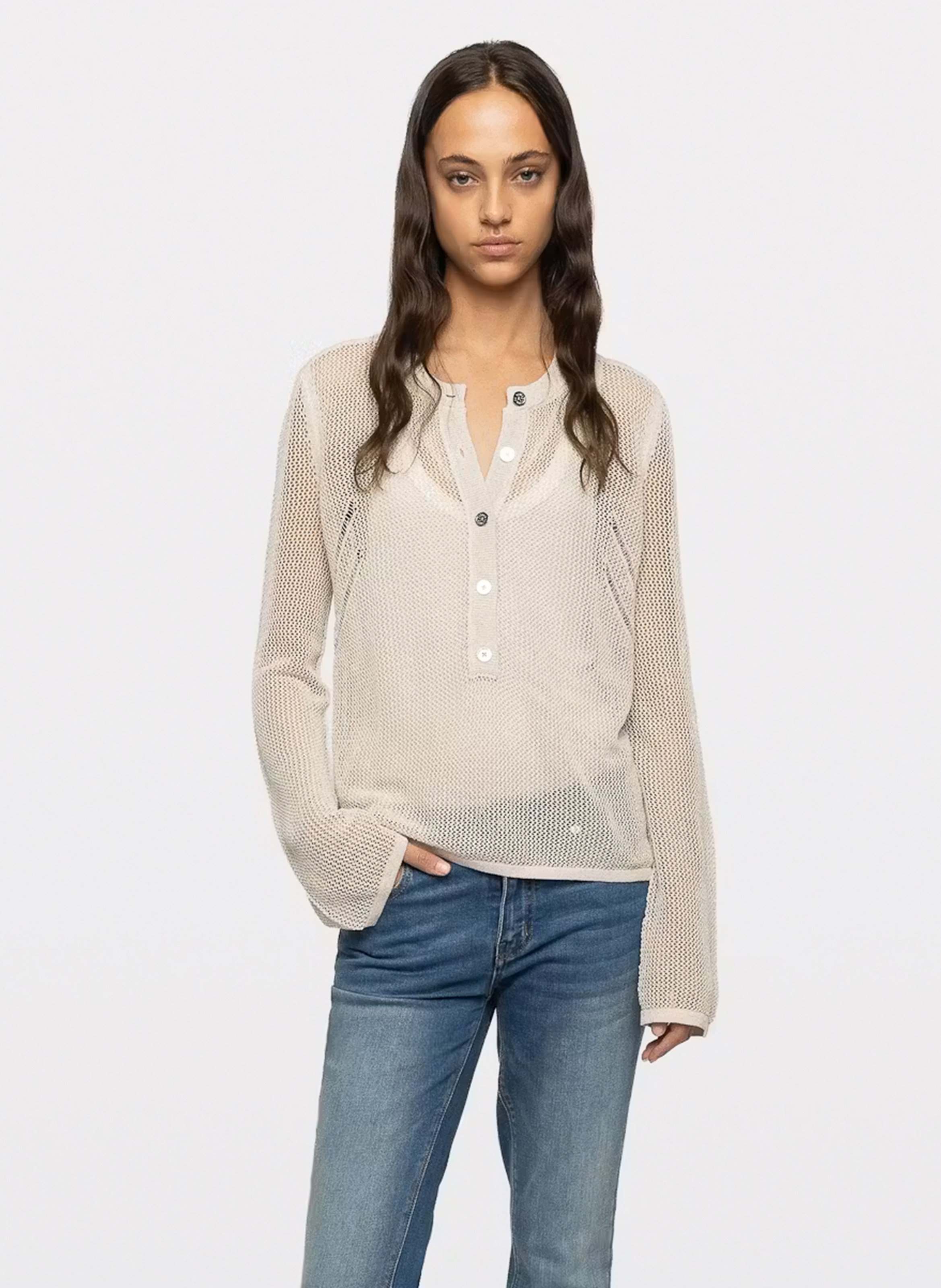 Cotton and wool sleeveless sweater with lacing ZADIG&VOLTAIRE Beige