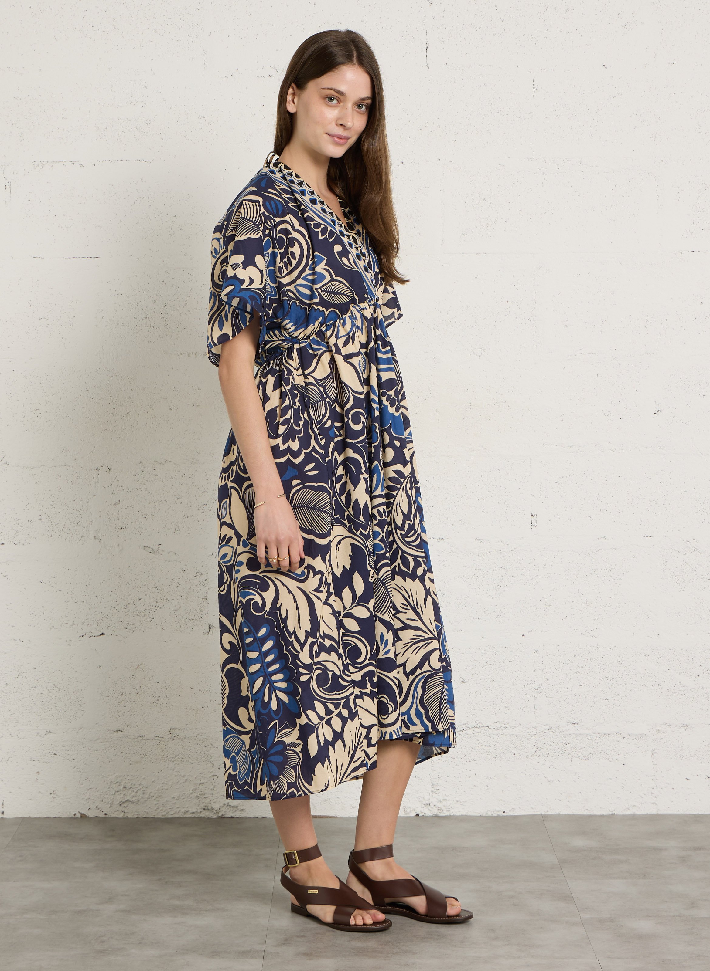 Fitted cotton midi dress SUD EXPRESS Blue
