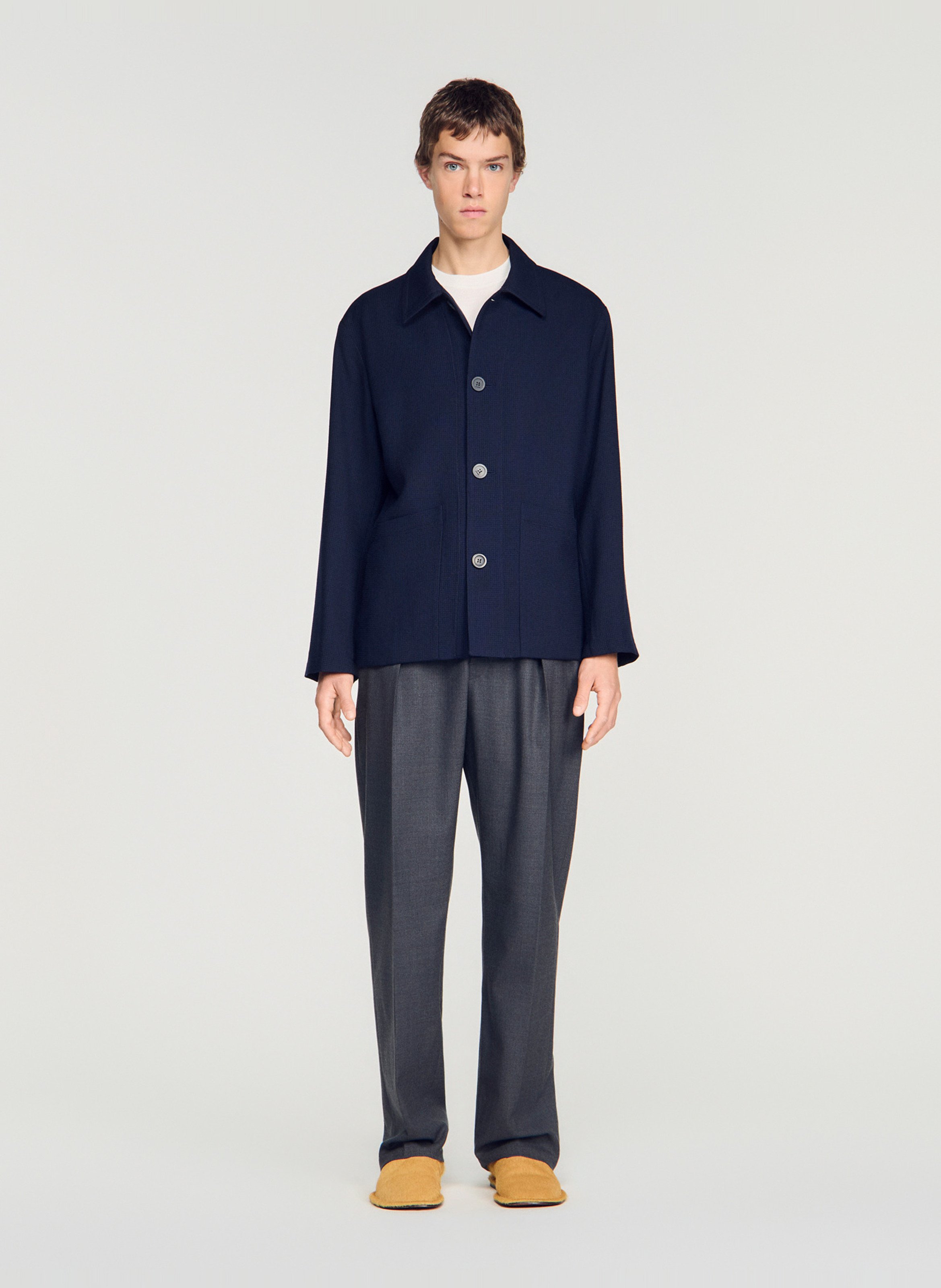 Veste droite en laine SANDRO Bleu